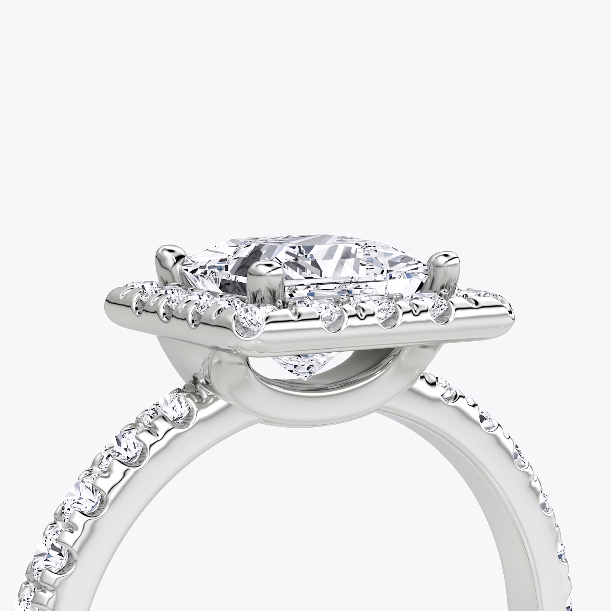 The Halo | Princess | 18k | White Gold | bandAccent: Pavé | haloSize: large | diamondOrientation: vertical | caratWeight: other