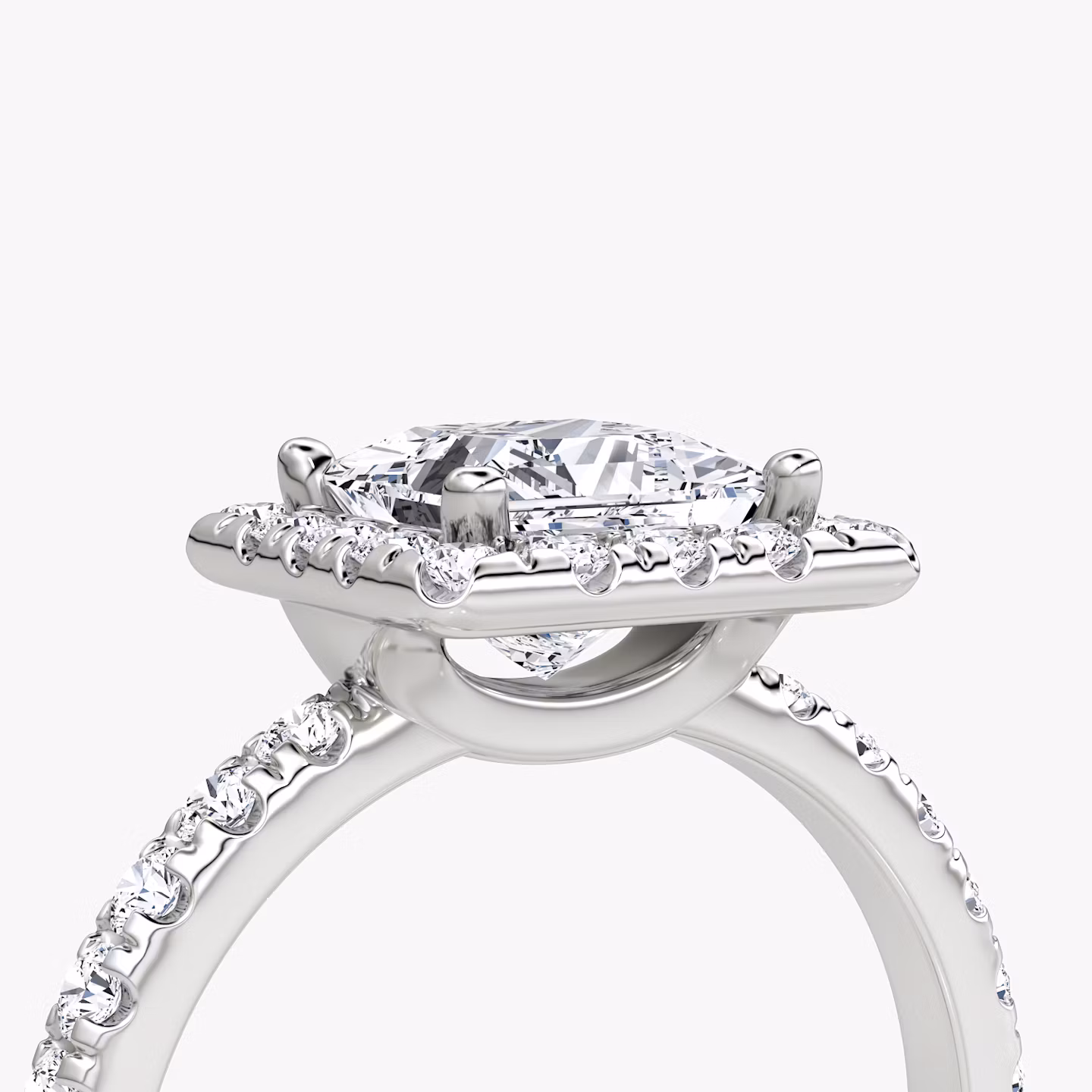 The Halo | Princess | Platinum | bandAccent: Pavé | haloSize: large | diamondOrientation: vertical | caratWeight: other