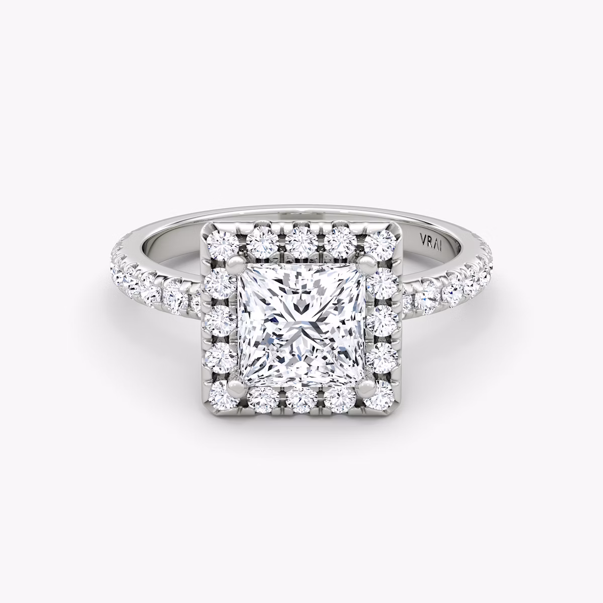 The Halo | Princess | 18k | White Gold | bandAccent: Pavé | haloSize: large | diamondOrientation: vertical | caratWeight: other