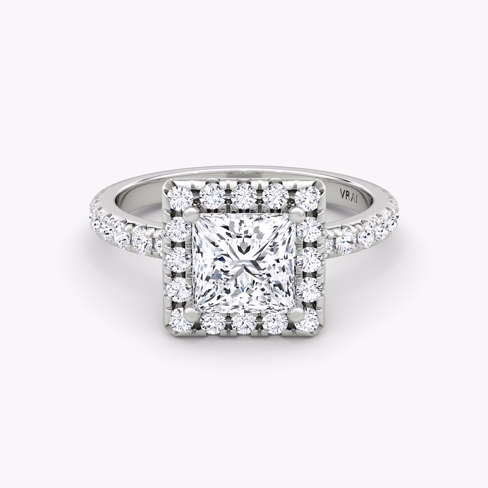 The Halo | Princess | 18k | White Gold | bandAccent: Pavé | haloSize: large | diamondOrientation: vertical | caratWeight: other