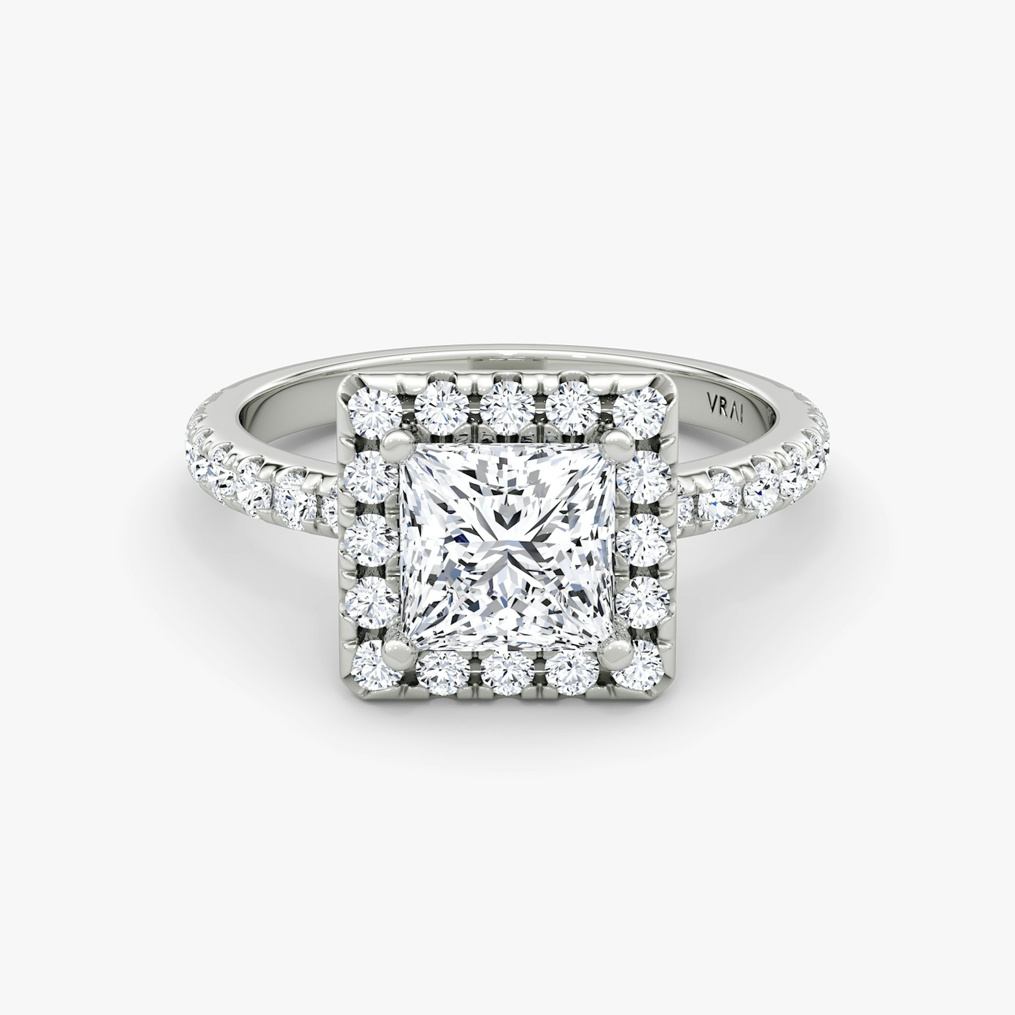 The Halo | Princess | 18k | White Gold | bandAccent: Pavé | haloSize: large | diamondOrientation: vertical | caratWeight: other