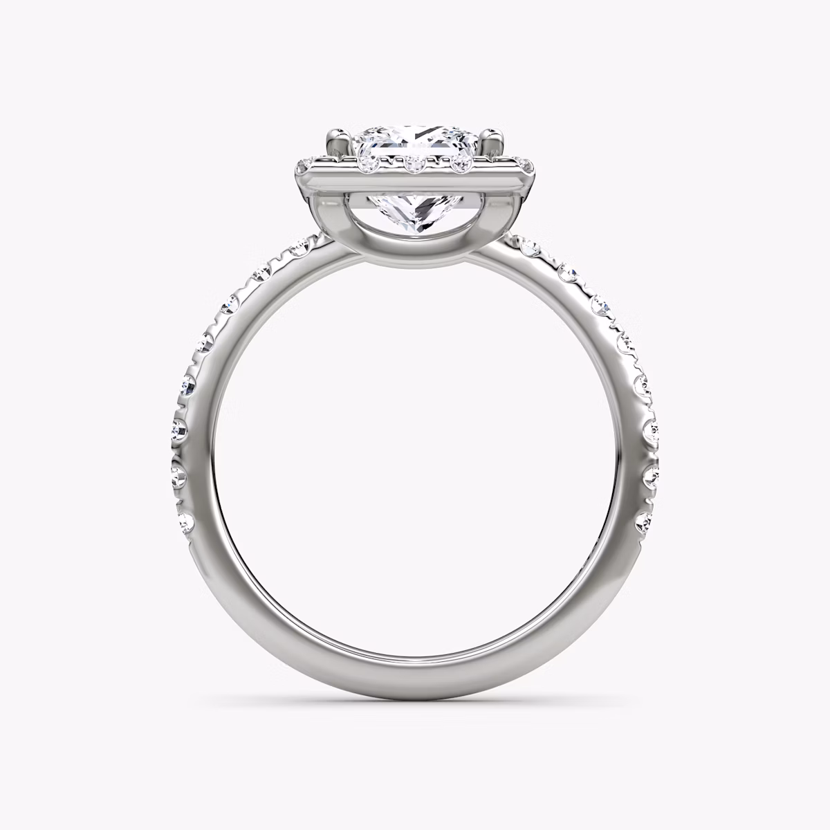 The Halo | Princess | 18k | White Gold | bandAccent: Pavé | haloSize: large | diamondOrientation: vertical | caratWeight: other