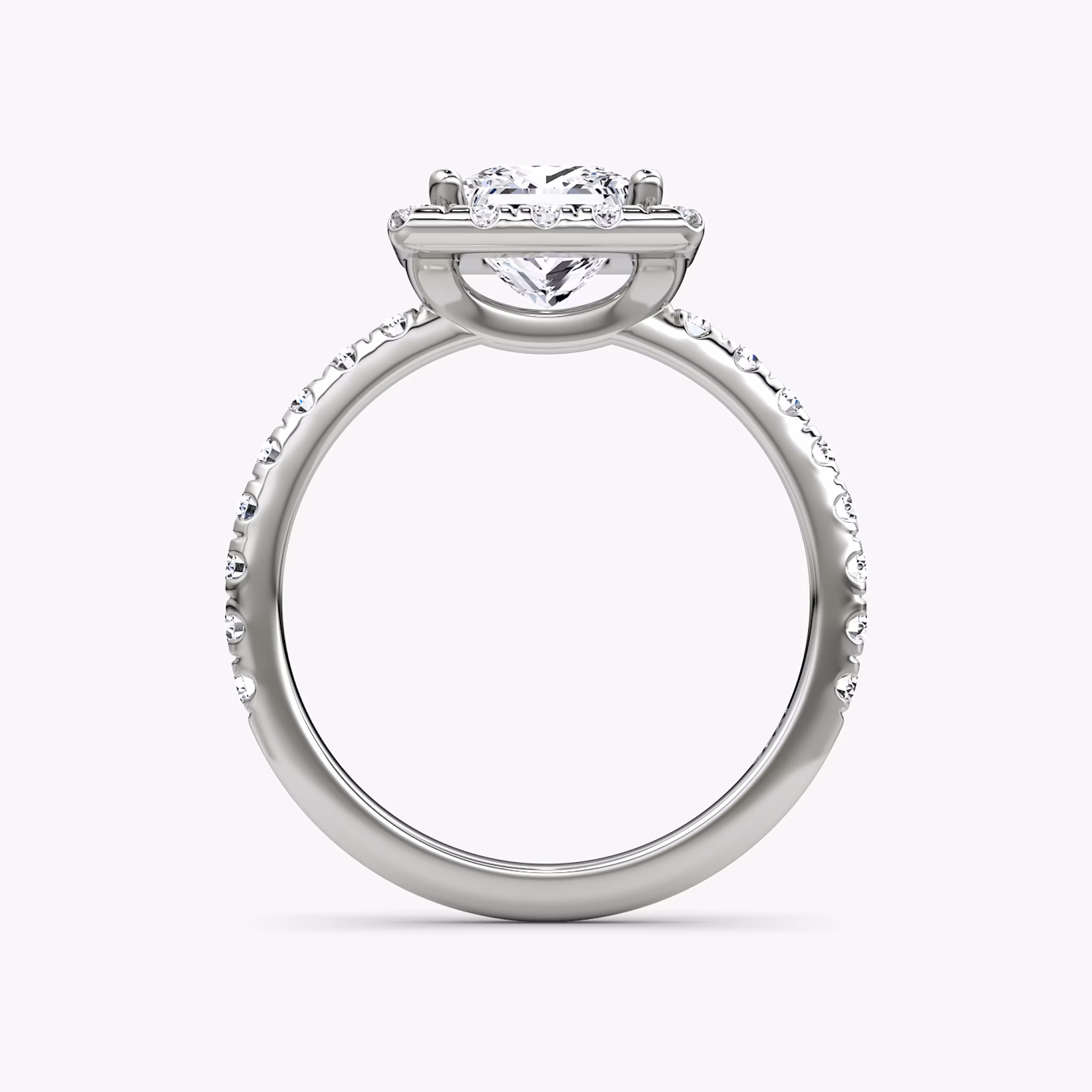 The Halo | Princess | 18k | White Gold | bandAccent: Pavé | haloSize: large | diamondOrientation: vertical | caratWeight: other