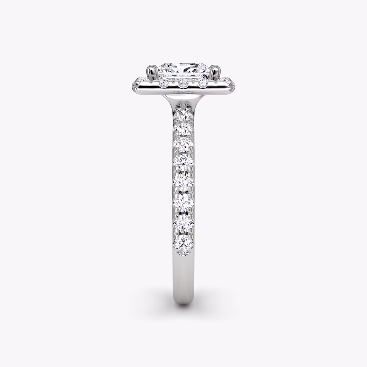 The Halo | Princess | 18k | White Gold | bandAccent: Pavé | haloSize: large | diamondOrientation: vertical | caratWeight: other