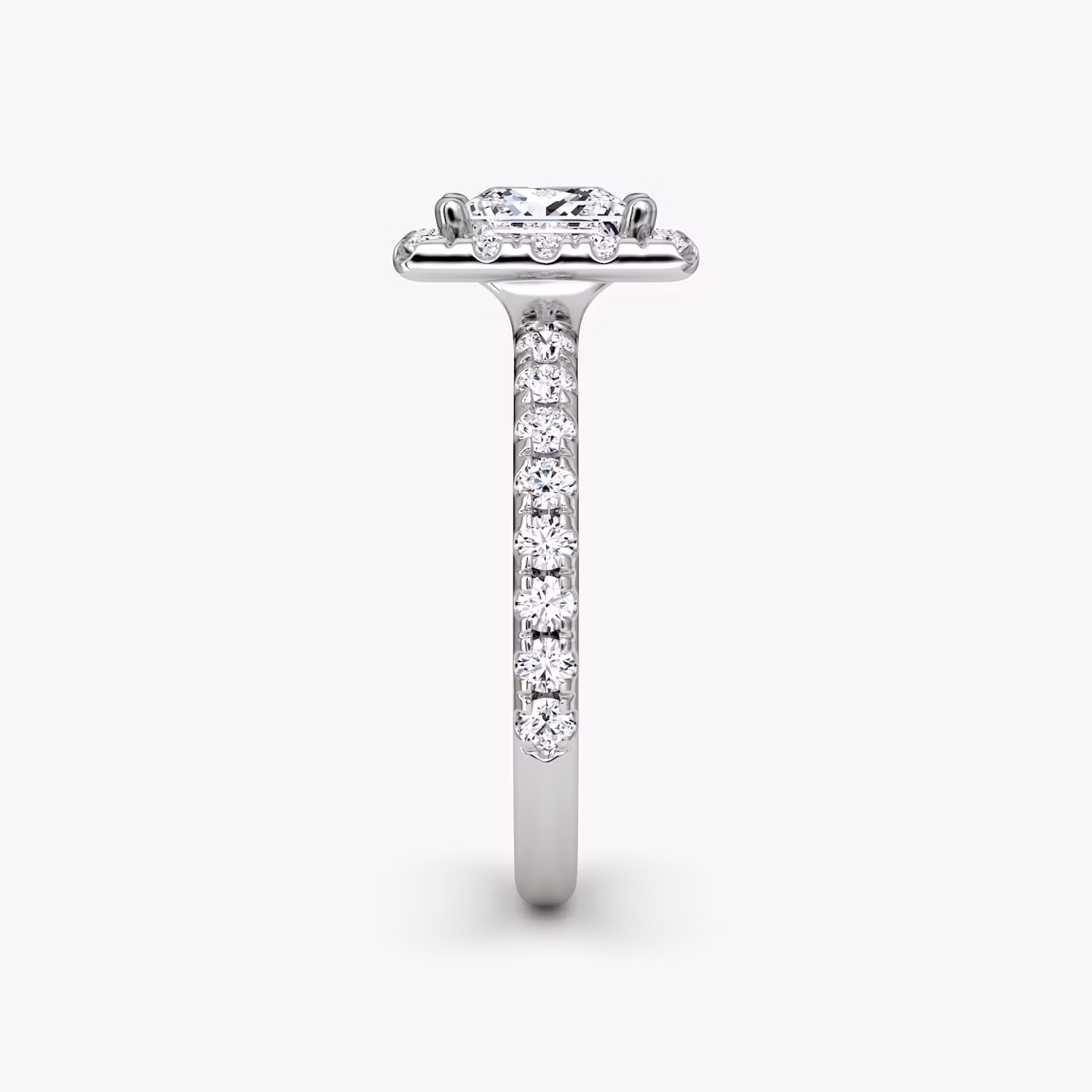 The Halo | Princess | Platinum | bandAccent: Pavé | haloSize: large | diamondOrientation: vertical | caratWeight: other