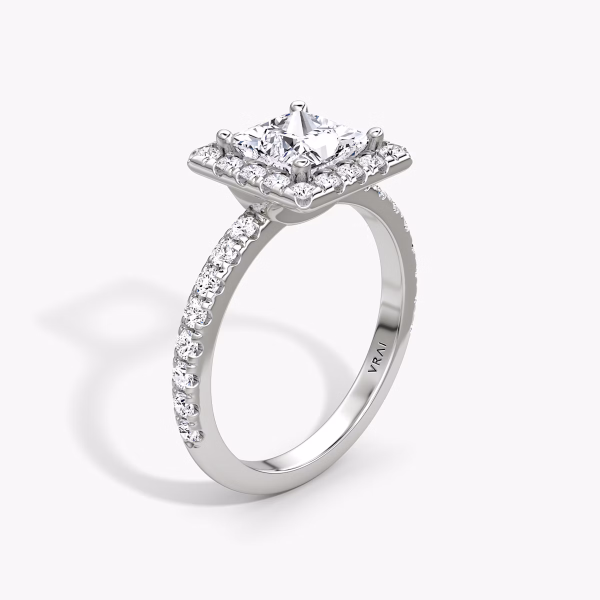 The Halo | Princess | 18k | White Gold | bandAccent: Pavé | haloSize: large | diamondOrientation: vertical | caratWeight: other