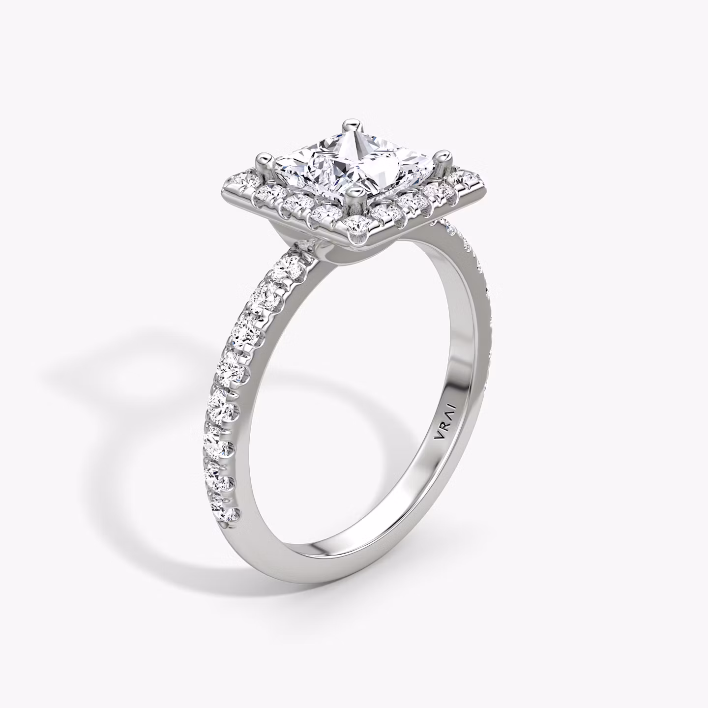 The Halo | Princess | Platinum | bandAccent: Pavé | haloSize: large | diamondOrientation: vertical | caratWeight: other