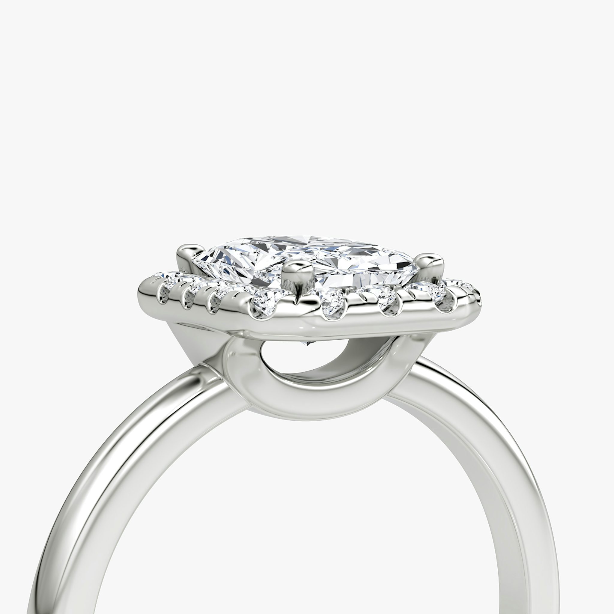 The Halo | Radiant | Platinum | bandAccent: Plain | haloSize: large | diamondOrientation: vertical | caratWeight: other