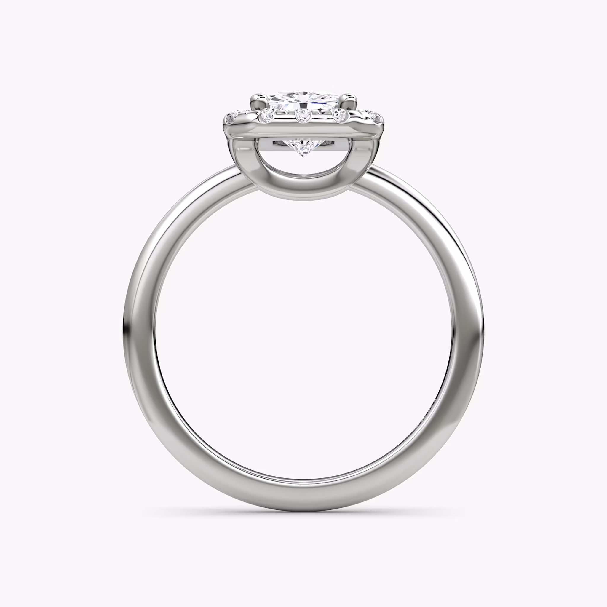 The Halo | Radiant | Platinum | bandAccent: Plain | haloSize: large | diamondOrientation: vertical | caratWeight: other