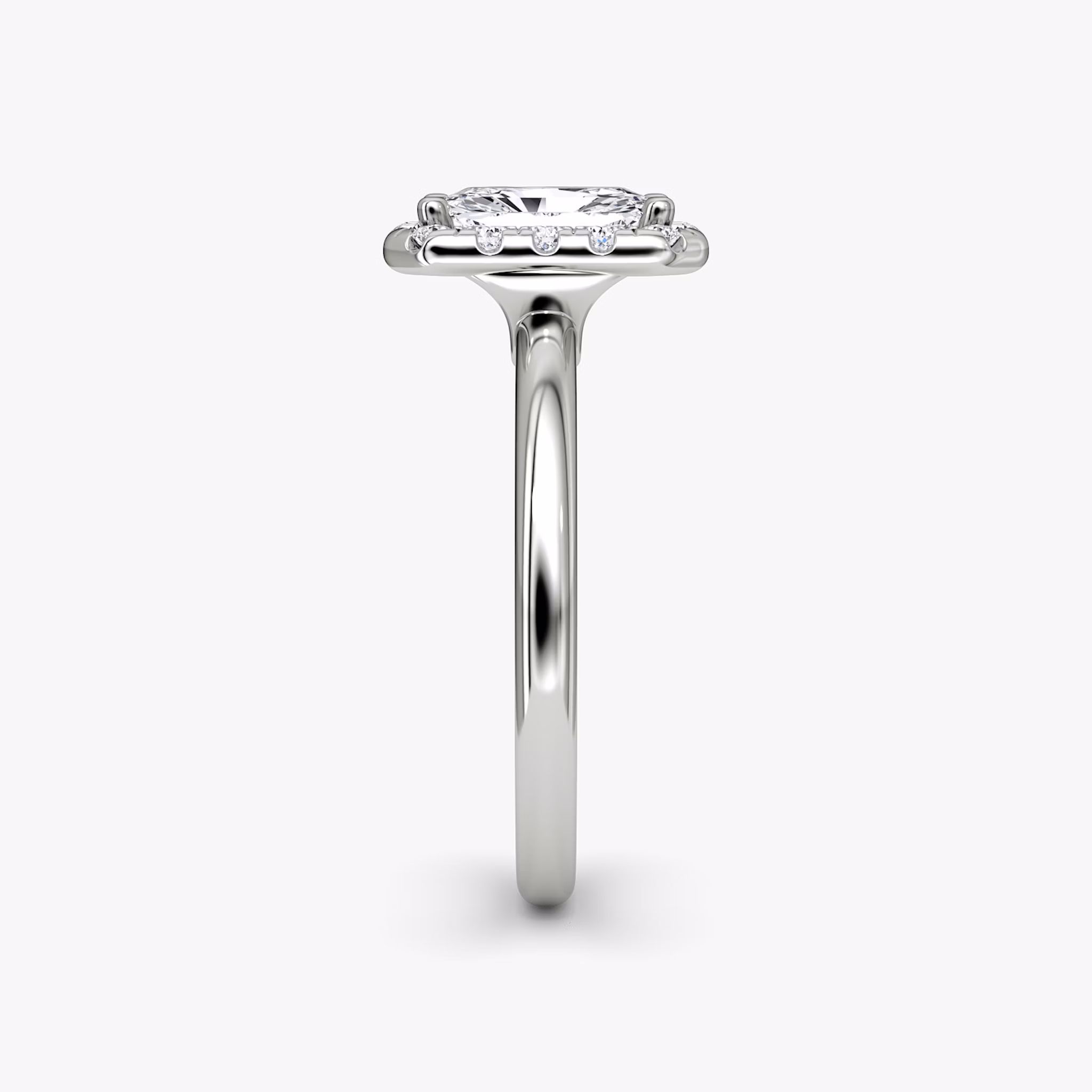 The Halo | Radiant | Platinum | bandAccent: Plain | haloSize: large | diamondOrientation: vertical | caratWeight: other