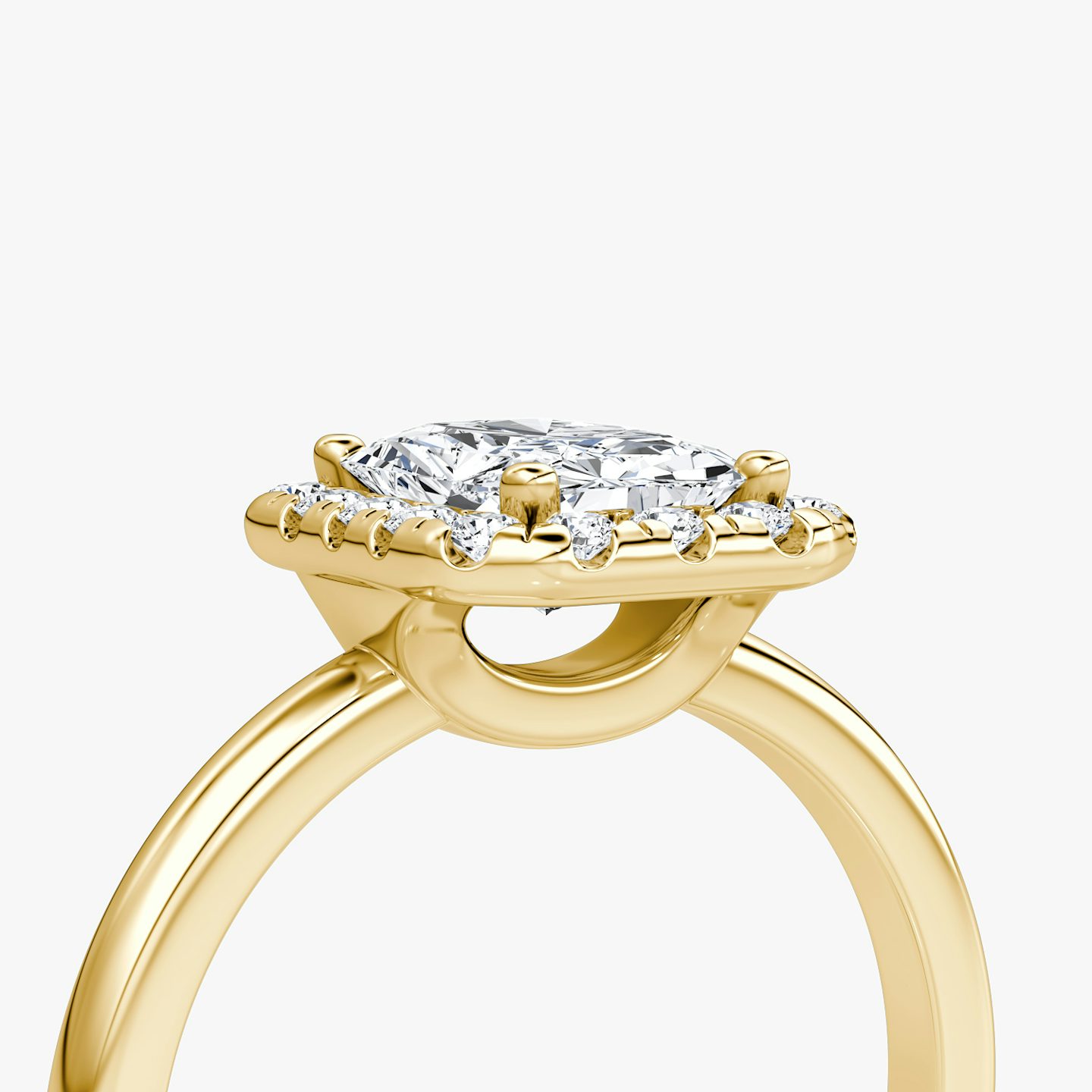 Anillo de compromiso Halo | Radiante | 18k | Oro amarillo | bandAccent: Simple | haloSize: large | diamondOrientation: vertical | caratWeight: other
