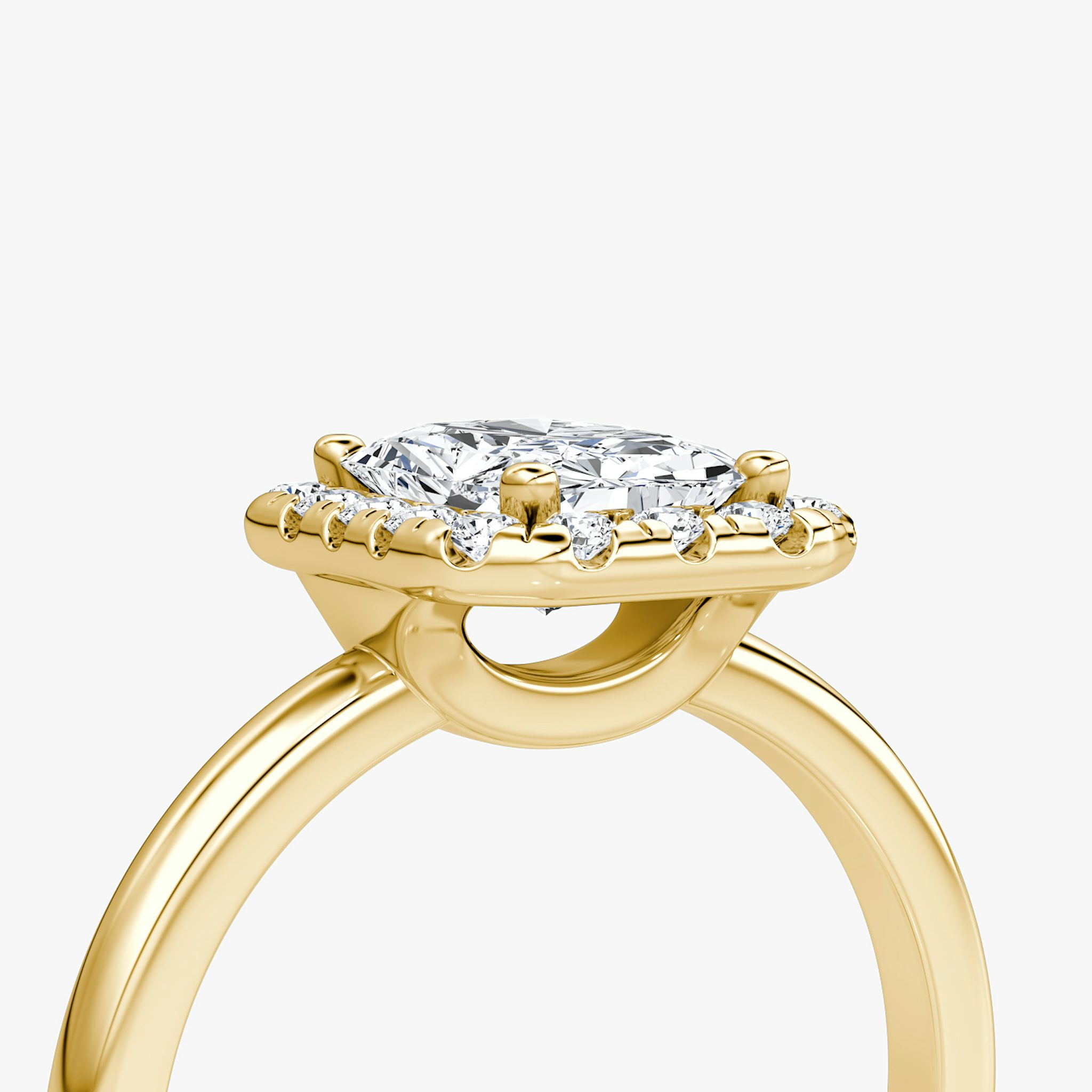 The Halo | Radiant | 18k | Yellow Gold | bandAccent: Plain | haloSize: large | diamondOrientation: vertical | caratWeight: other