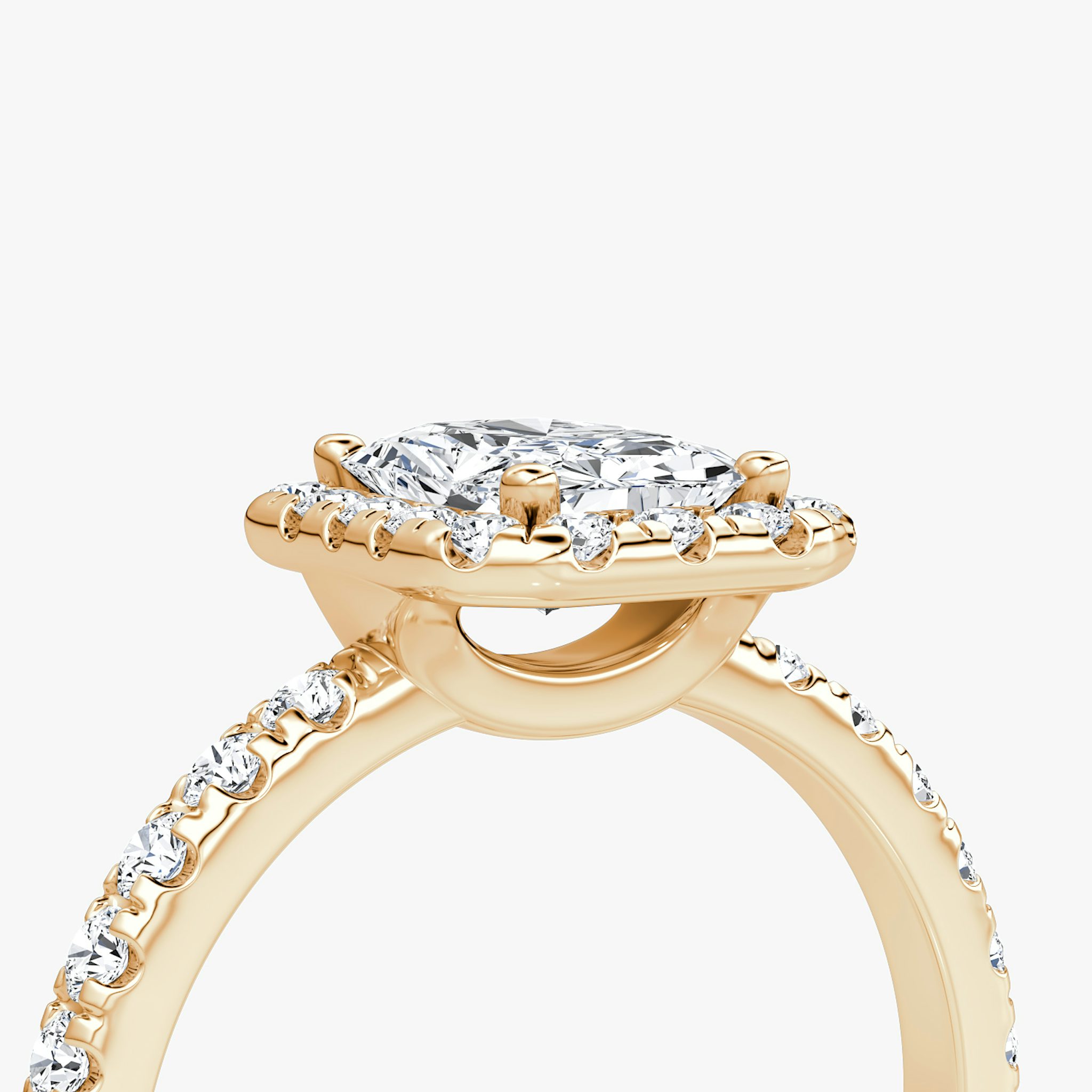 The Halo | Radiant | 14k | Rose Gold | bandAccent: Pavé | haloSize: large | diamondOrientation: vertical | caratWeight: other