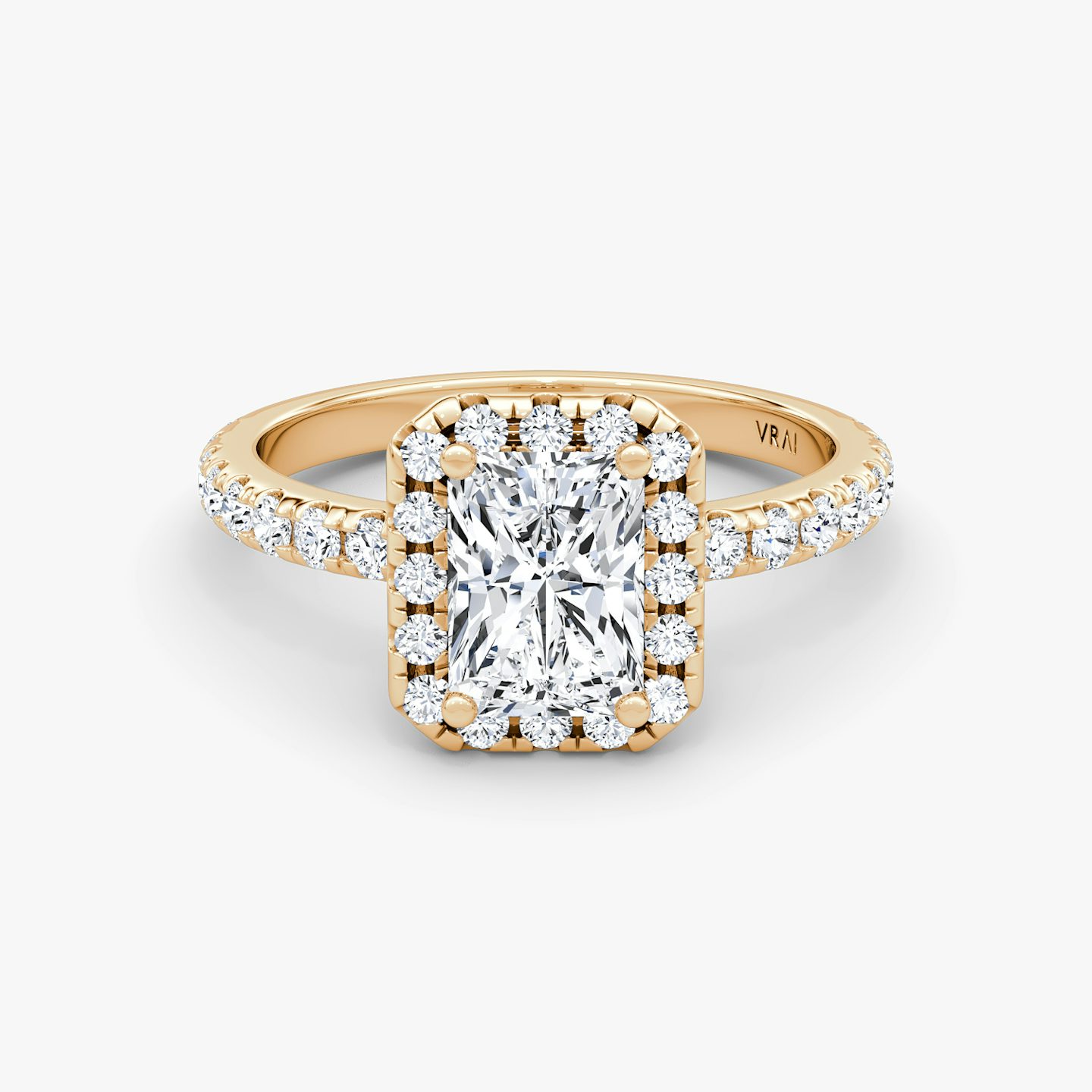 The Halo | Radiant | 14k | Rose Gold | bandAccent: Pavé | haloSize: large | diamondOrientation: vertical | caratWeight: other