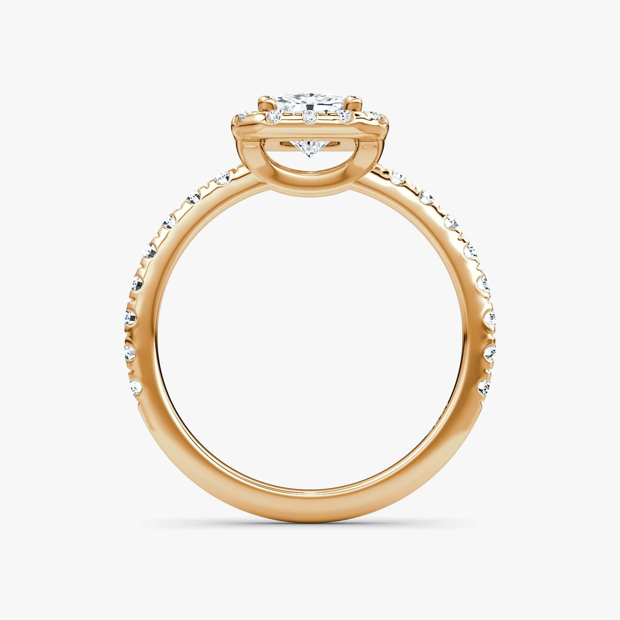 The Halo | Radiant | 14k | Rose Gold | bandAccent: Pavé | haloSize: large | diamondOrientation: vertical | caratWeight: other