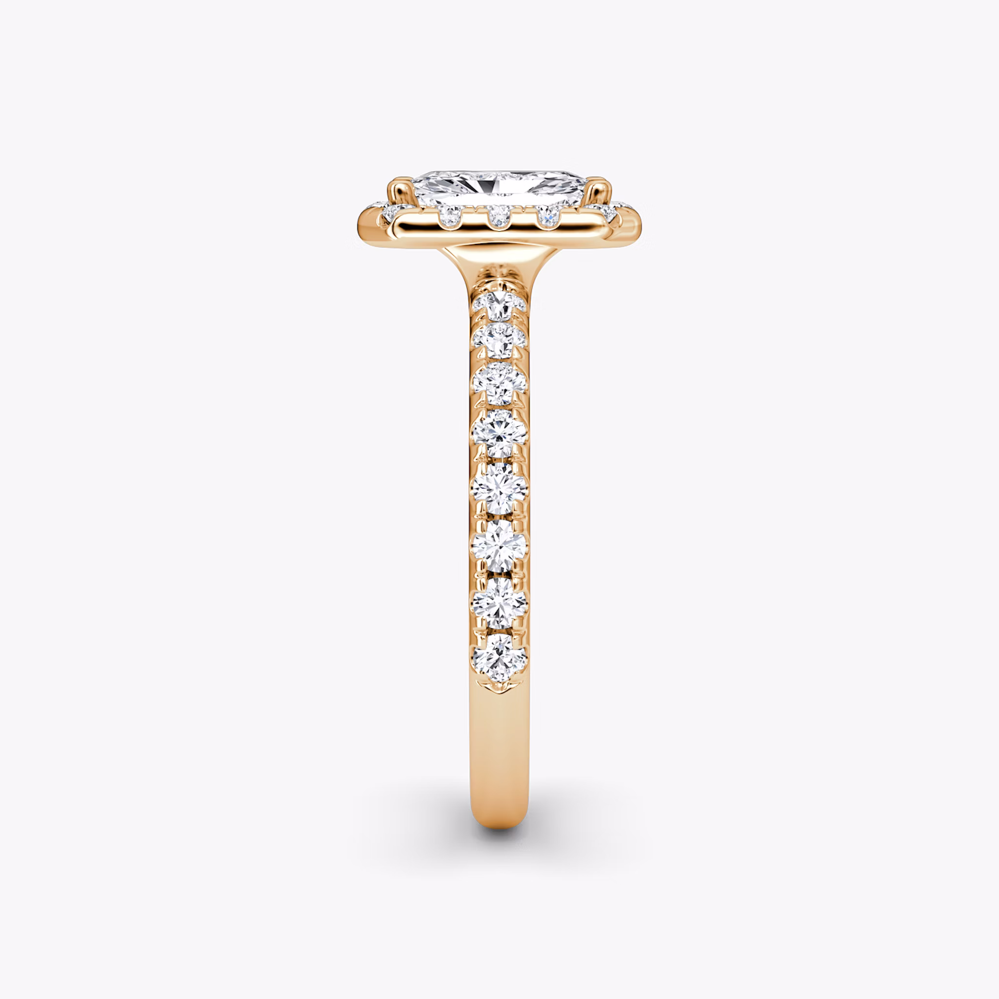 The Halo | Radiant | 14k | Rose Gold | bandAccent: Pavé | haloSize: large | diamondOrientation: vertical | caratWeight: other