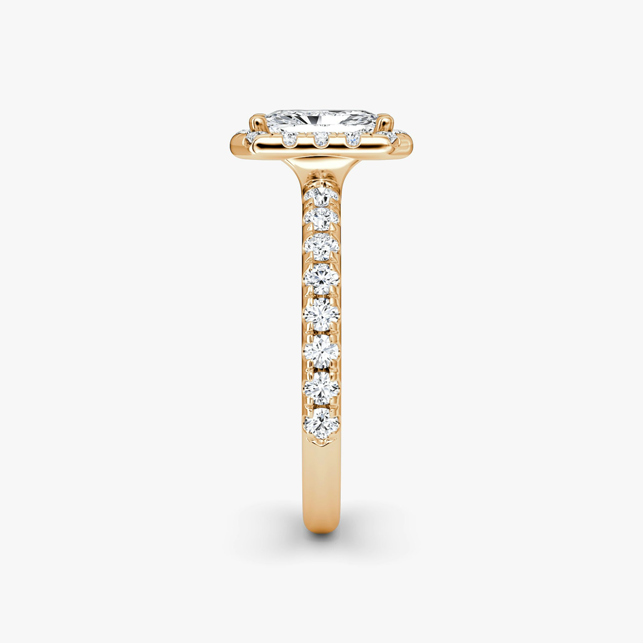 The Halo | Radiant | 14k | Rose Gold | bandAccent: Pavé | haloSize: large | diamondOrientation: vertical | caratWeight: other