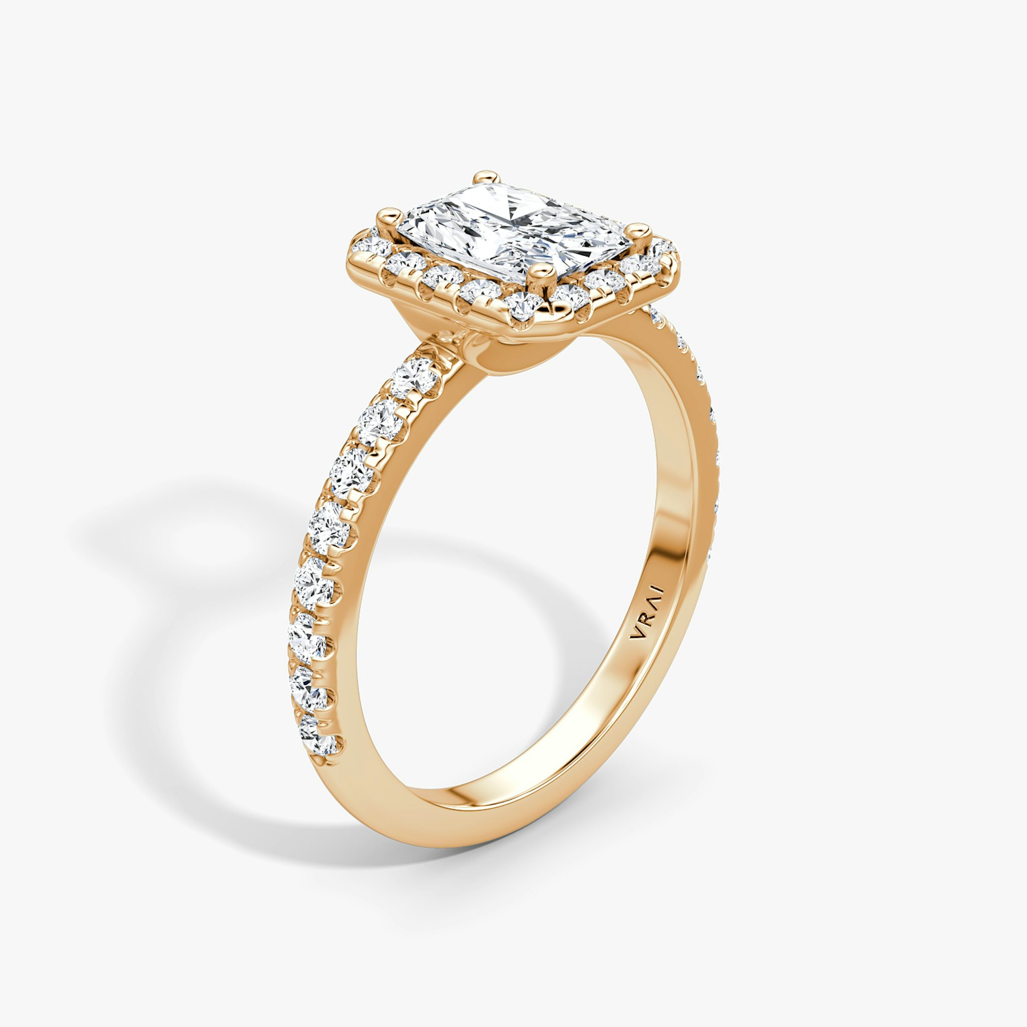 The Halo | Radiant | 14k | Rose Gold | bandAccent: Pavé | haloSize: large | diamondOrientation: vertical | caratWeight: other