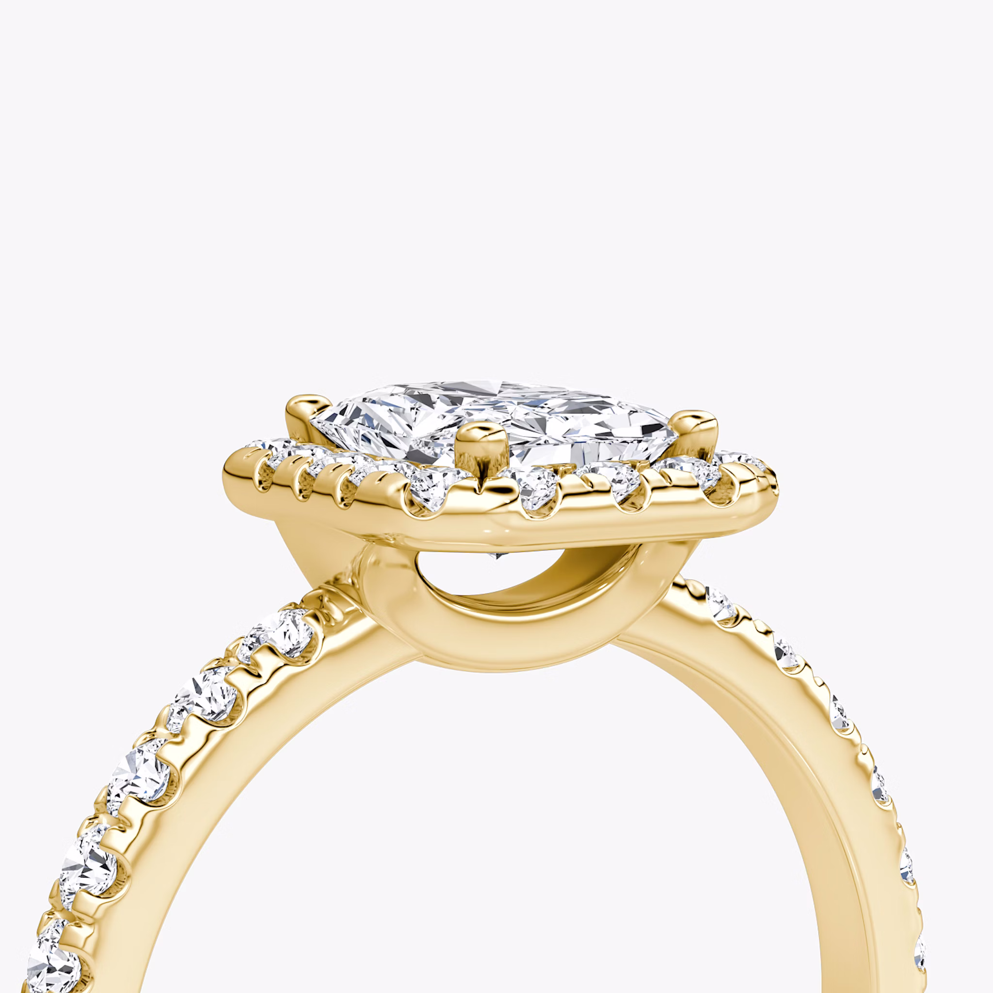 The Halo | Radiant | 18k | Yellow Gold | bandAccent: Pavé | haloSize: large | diamondOrientation: vertical | caratWeight: other