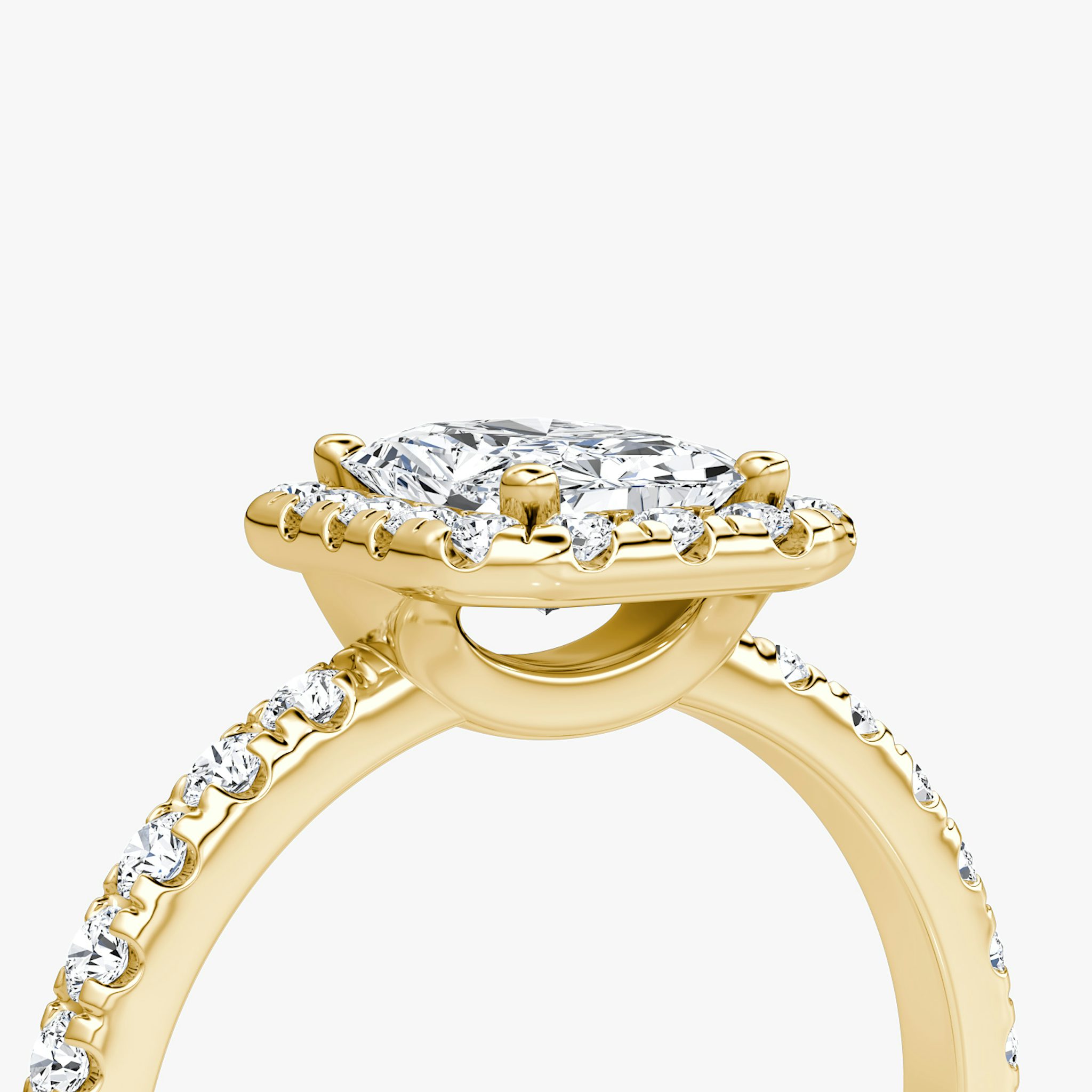 The Halo | Radiant | 18k | Yellow Gold | bandAccent: Pavé | haloSize: large | diamondOrientation: vertical | caratWeight: other