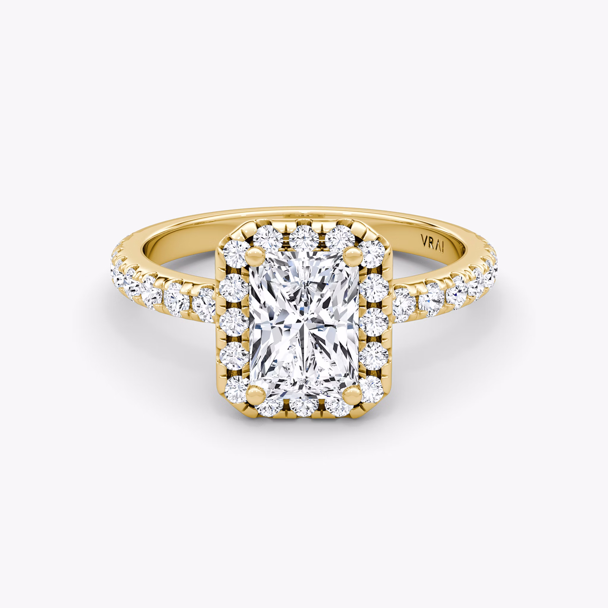 The Halo | Radiant | 18k | Yellow Gold | bandAccent: Pavé | haloSize: large | diamondOrientation: vertical | caratWeight: other
