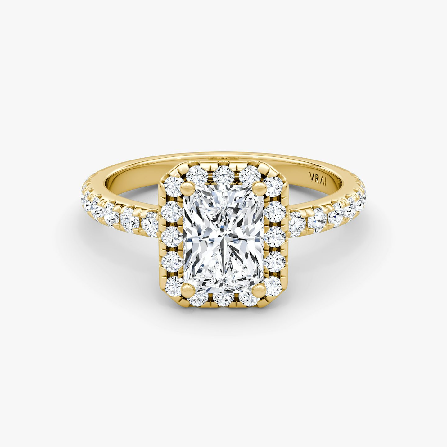 The Halo | Radiant | 18k | Yellow Gold | bandAccent: Pavé | haloSize: large | diamondOrientation: vertical | caratWeight: other