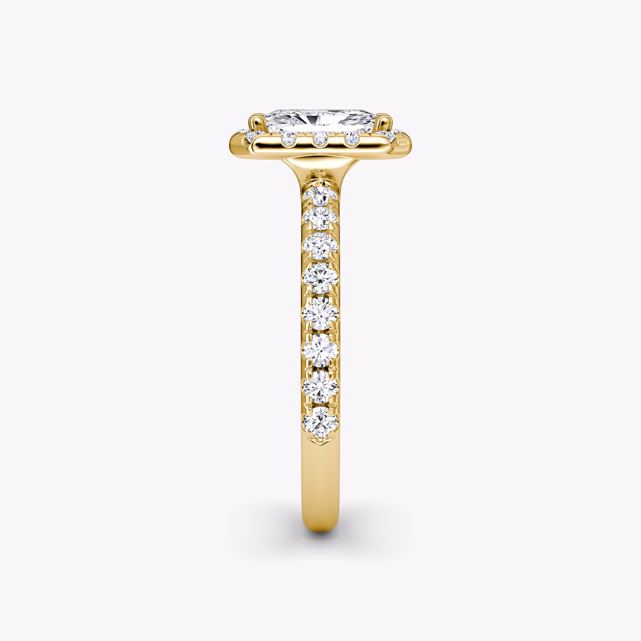 The Halo | Radiant | 18k | Yellow Gold | bandAccent: Pavé | haloSize: large | diamondOrientation: vertical | caratWeight: other