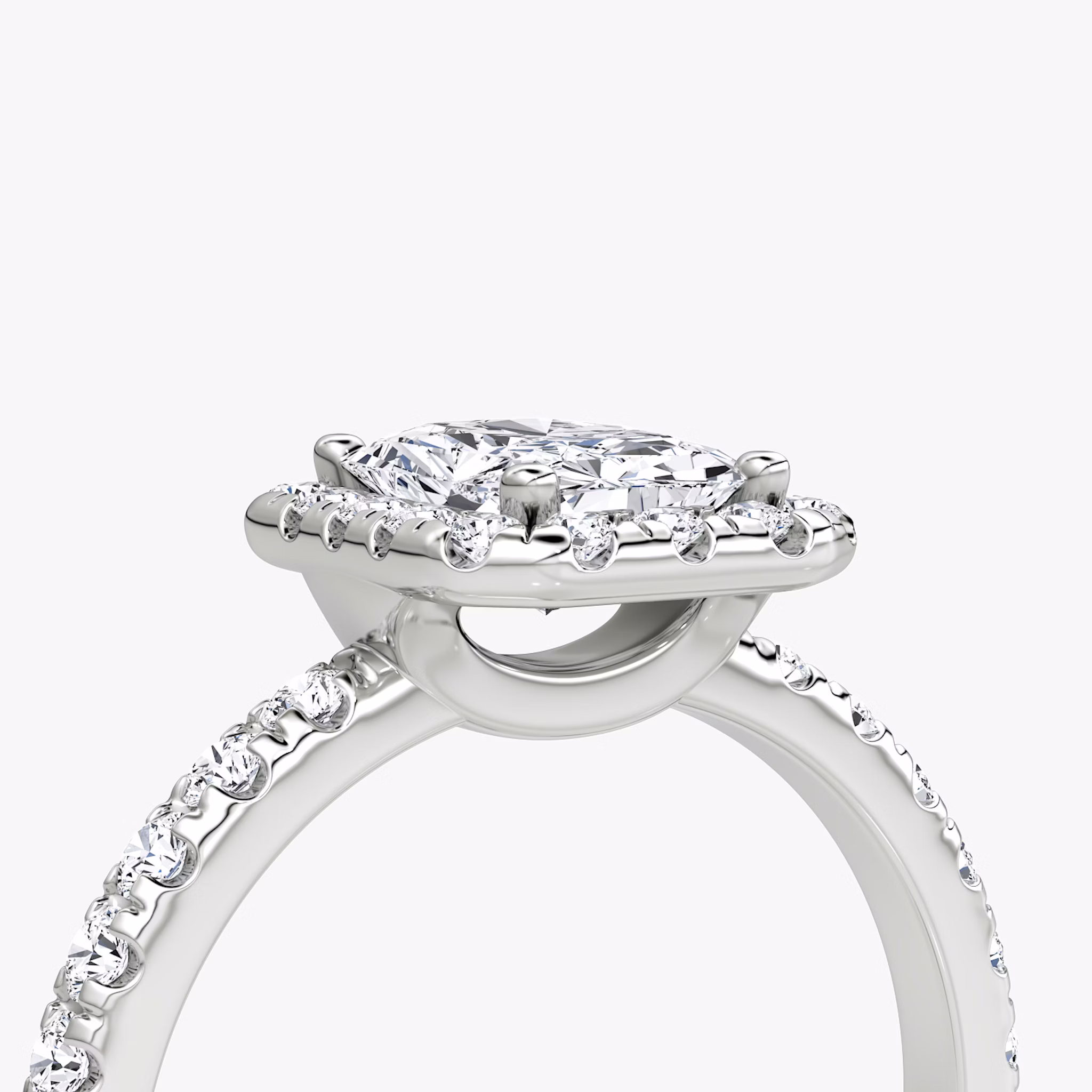 The Halo | Radiant | 18k | White Gold | bandAccent: Pavé | haloSize: large | diamondOrientation: vertical | caratWeight: other