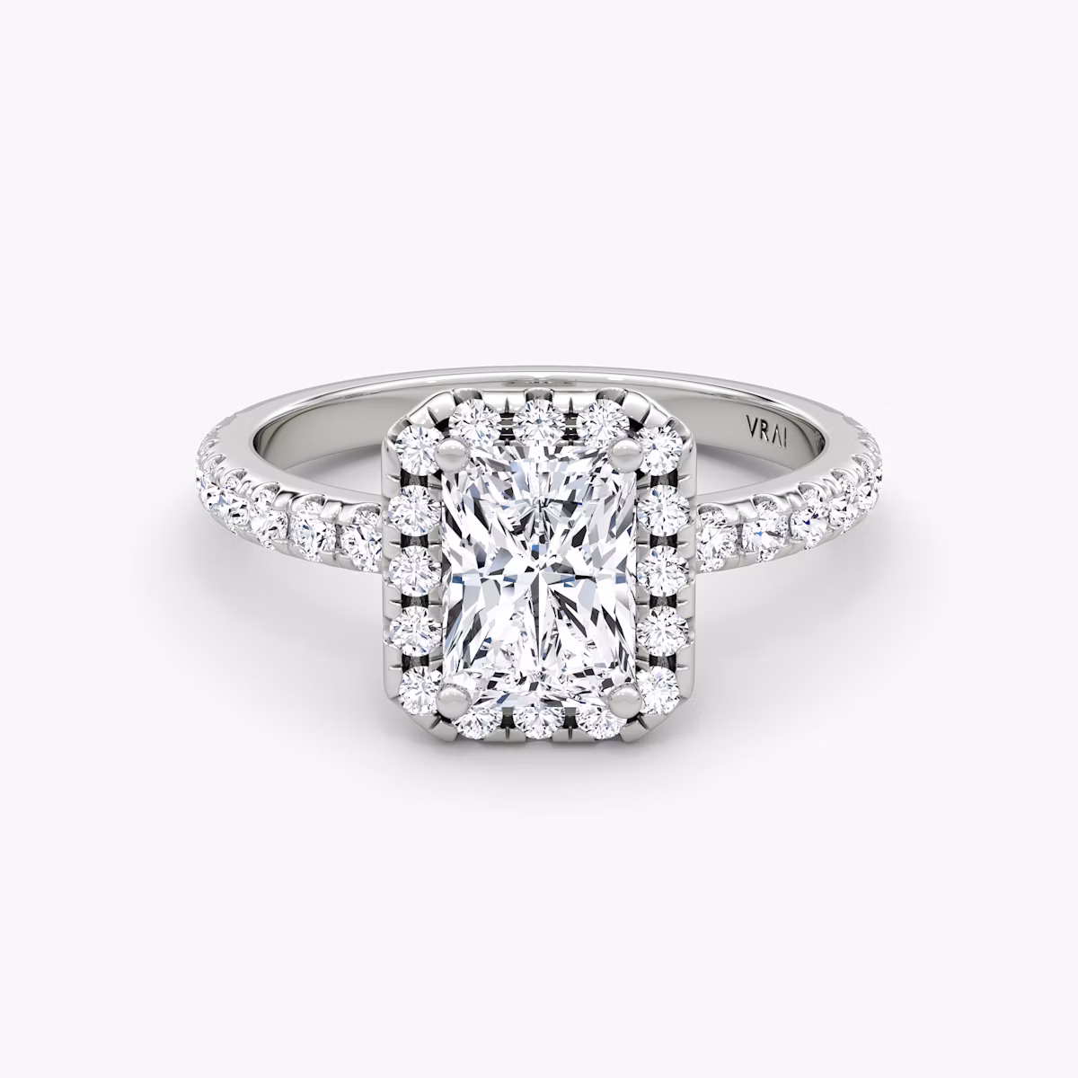 The Halo | Radiant | 18k | White Gold | bandAccent: Pavé | haloSize: large | diamondOrientation: vertical | caratWeight: other