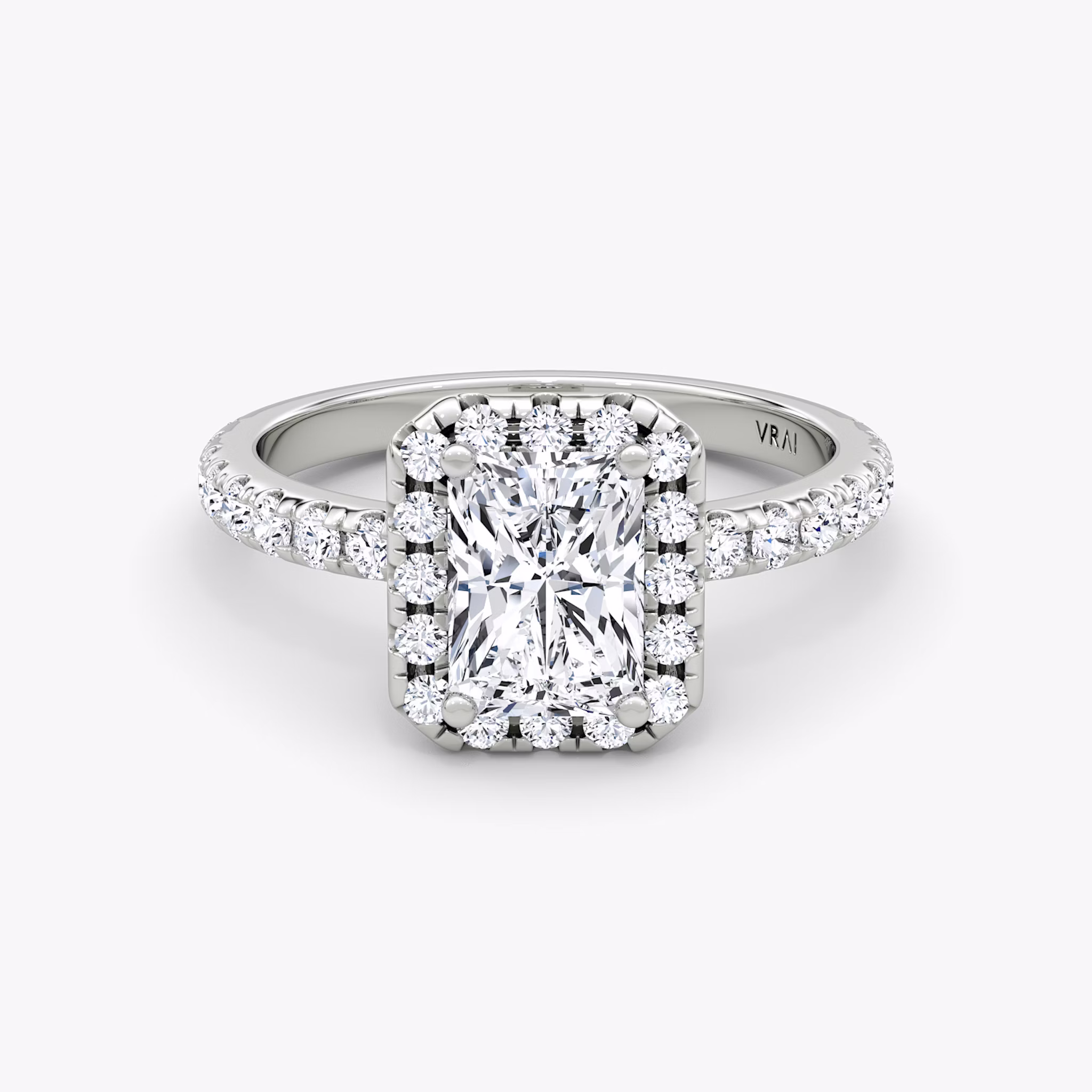 The Halo | Radiant | 18k | White Gold | bandAccent: Pavé | haloSize: large | diamondOrientation: vertical | caratWeight: other