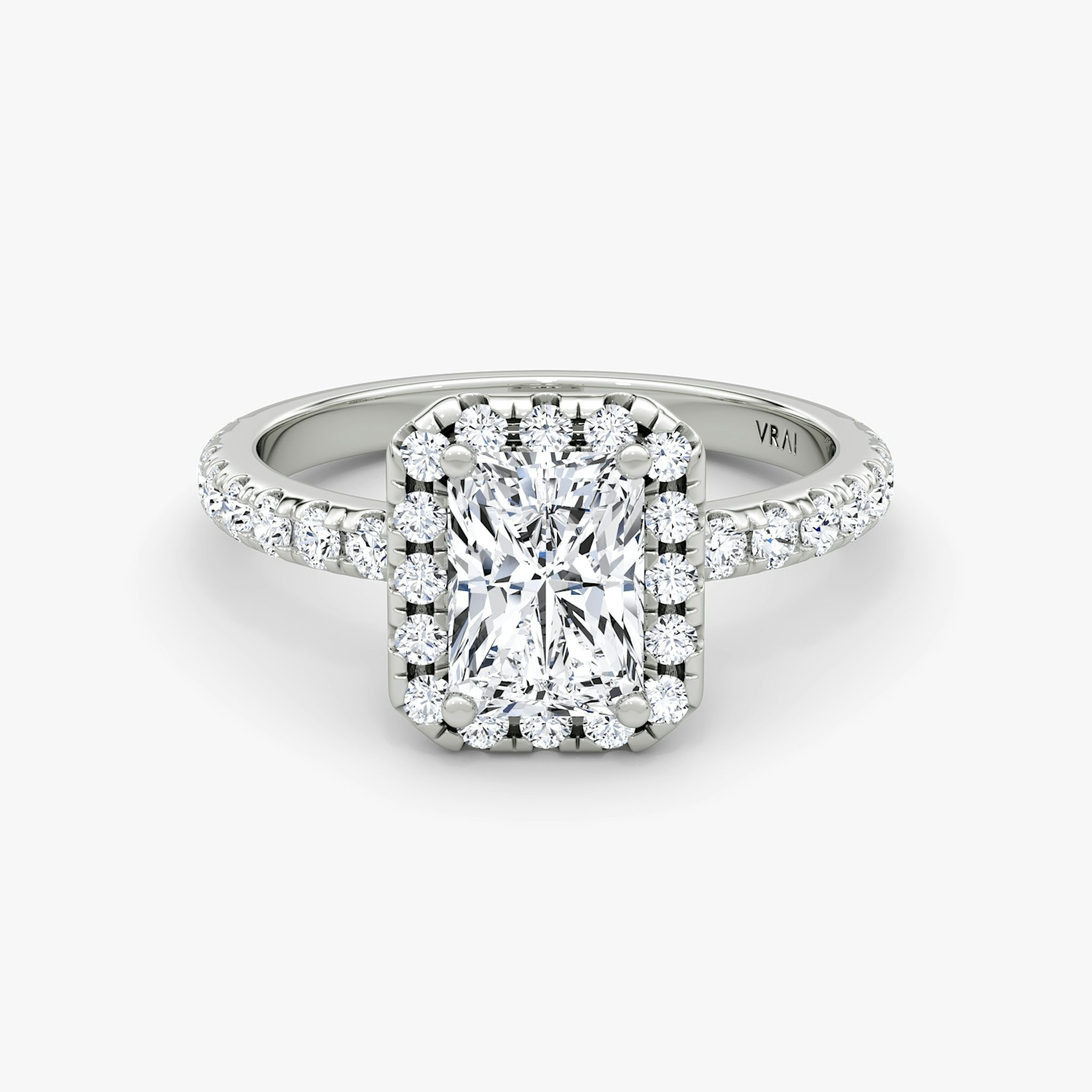 The Halo | Radiant | 18k | White Gold | bandAccent: Pavé | haloSize: large | diamondOrientation: vertical | caratWeight: other