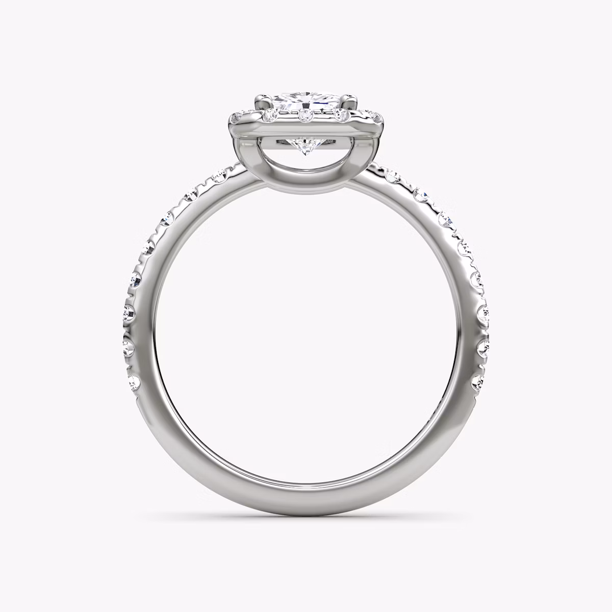 The Halo | Radiant | 18k | White Gold | bandAccent: Pavé | haloSize: large | diamondOrientation: vertical | caratWeight: other