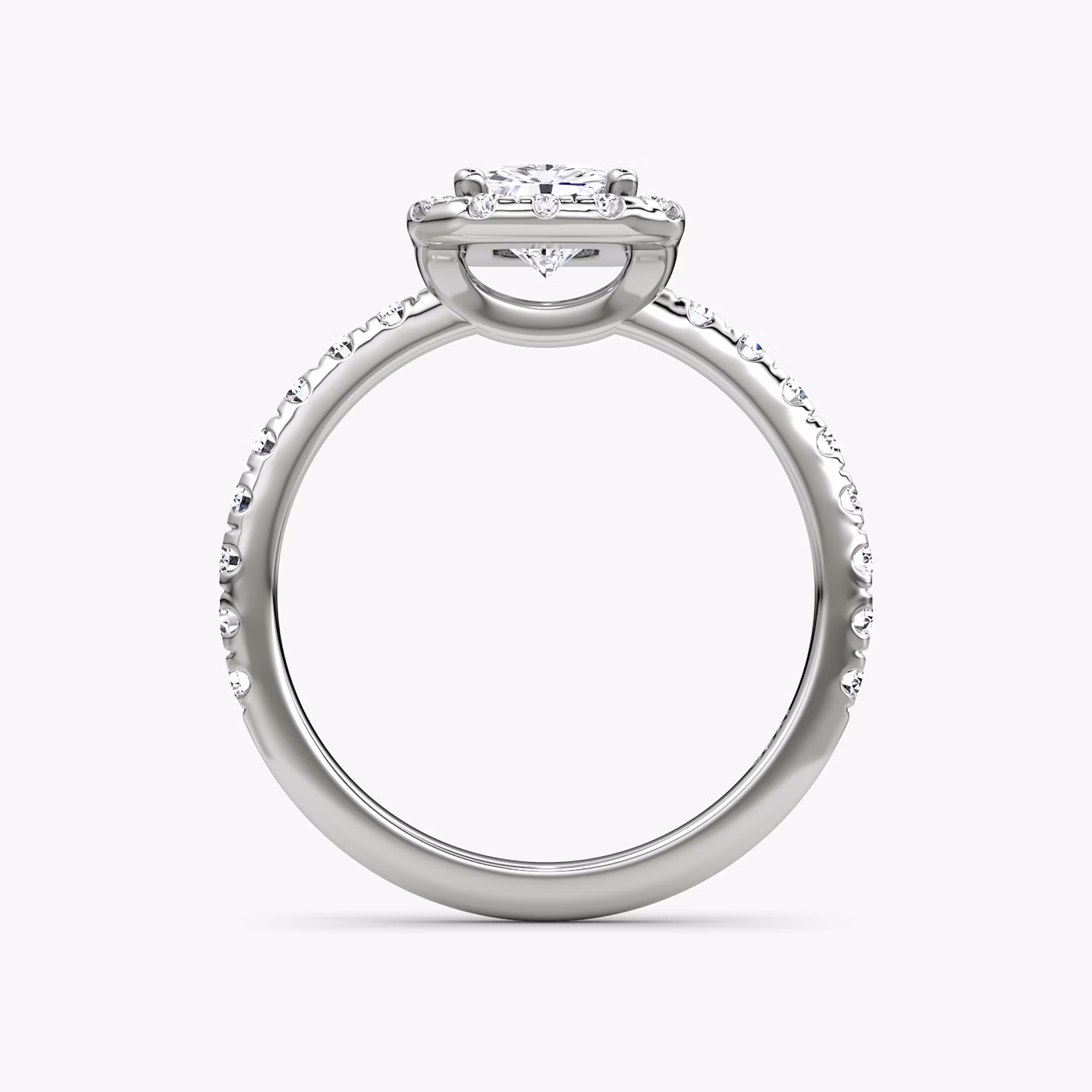 The Halo | Radiant | 18k | White Gold | bandAccent: Pavé | haloSize: large | diamondOrientation: vertical | caratWeight: other
