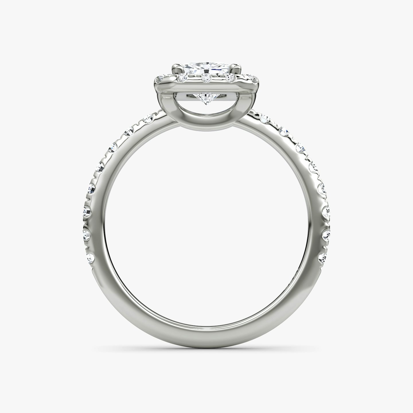 The Halo | Radiant | Platinum | bandAccent: Pavé | haloSize: large | diamondOrientation: vertical | caratWeight: other