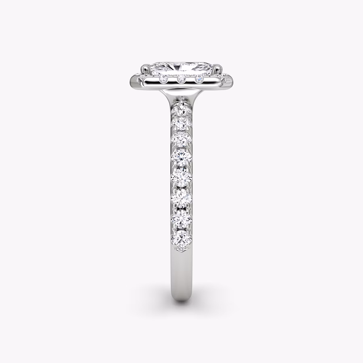 The Halo | Radiant | 18k | White Gold | bandAccent: Pavé | haloSize: large | diamondOrientation: vertical | caratWeight: other