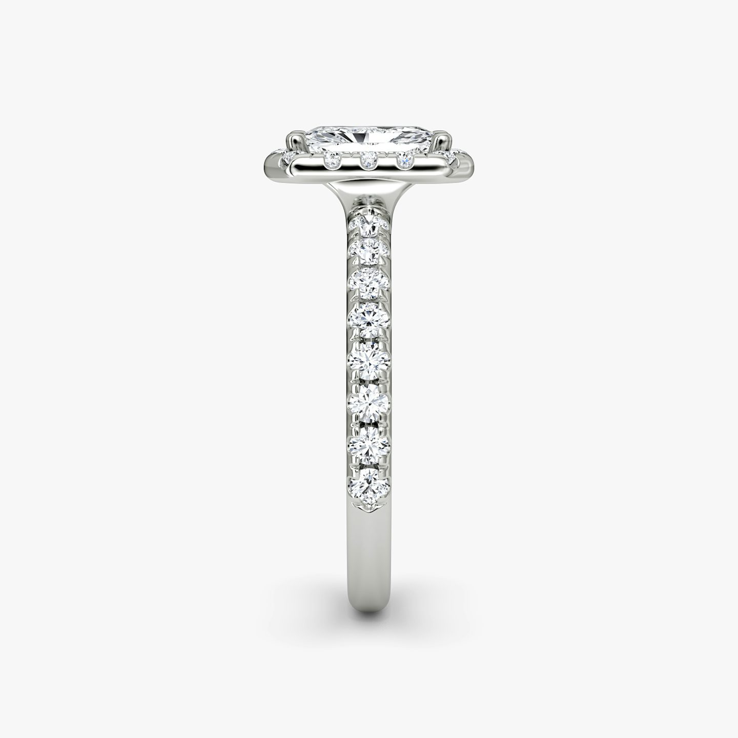 The Halo | Radiant | Platinum | bandAccent: Pavé | haloSize: large | diamondOrientation: vertical | caratWeight: other