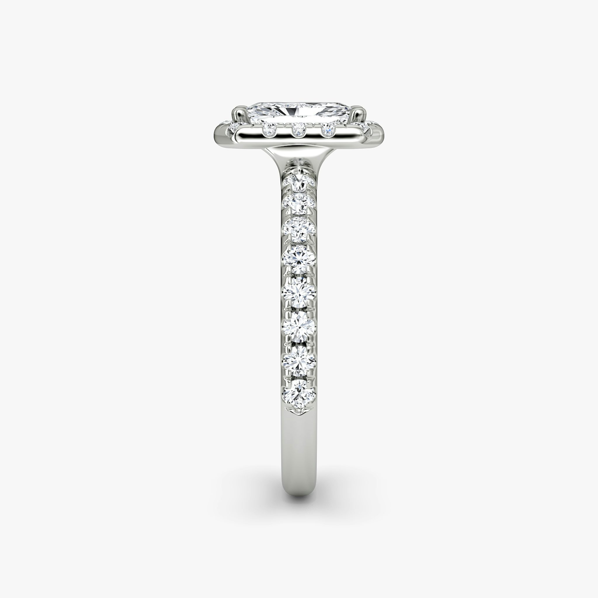 The Halo | Radiant | 18k | White Gold | bandAccent: Pavé | haloSize: large | diamondOrientation: vertical | caratWeight: other