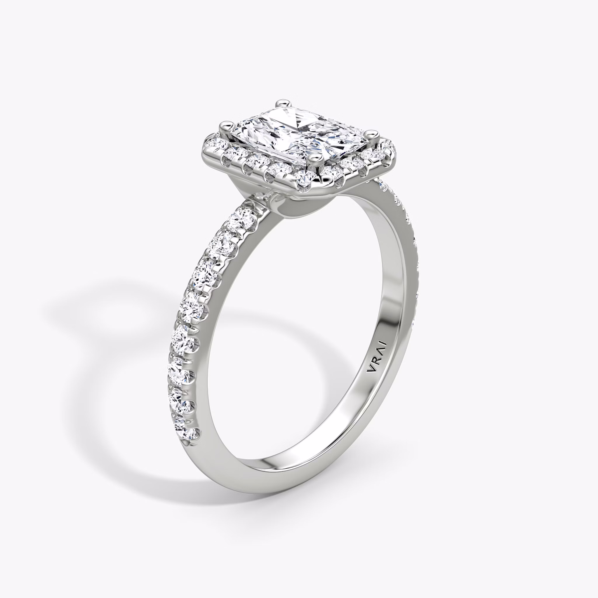 The Halo | Radiant | 18k | White Gold | bandAccent: Pavé | haloSize: large | diamondOrientation: vertical | caratWeight: other