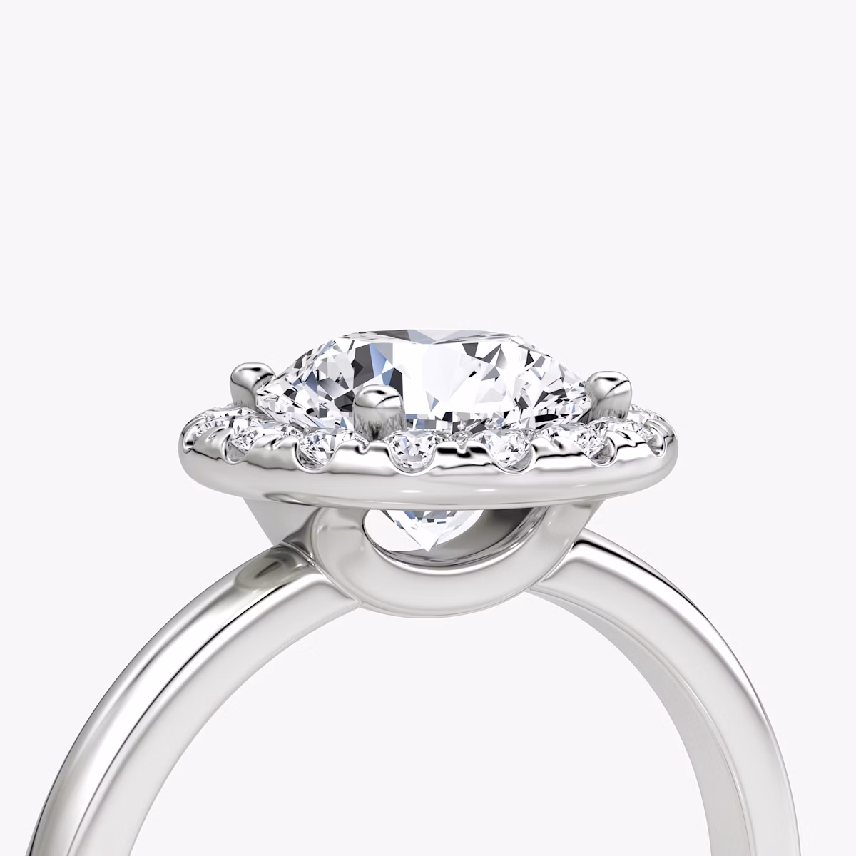 The Halo | Round Brilliant | 18k | White Gold | bandAccent: Plain | caratWeight: 2.0ct | haloSize: large | diamondOrientation: vertical