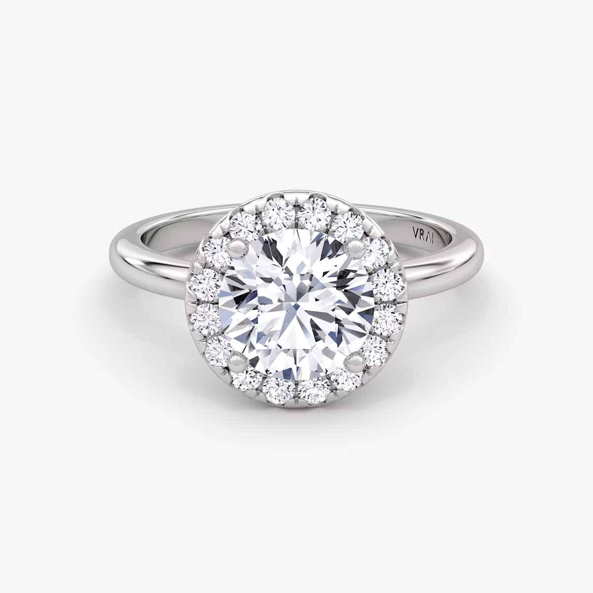 The Halo | Round Brilliant | 18k | White Gold | bandAccent: Plain | caratWeight: 2.0ct | haloSize: large | diamondOrientation: vertical