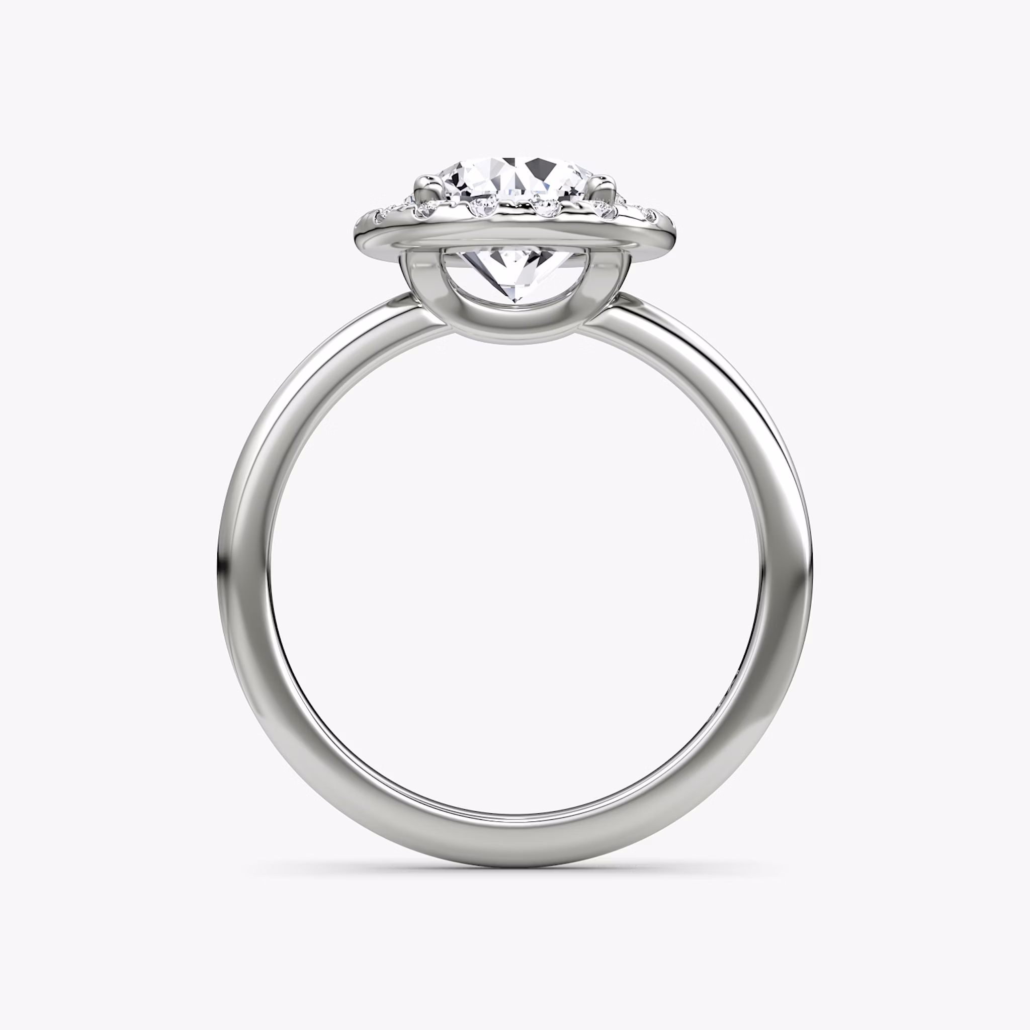 The Halo | Round Brilliant | Platinum | bandAccent: Plain | caratWeight: other | haloSize: large | diamondOrientation: vertical