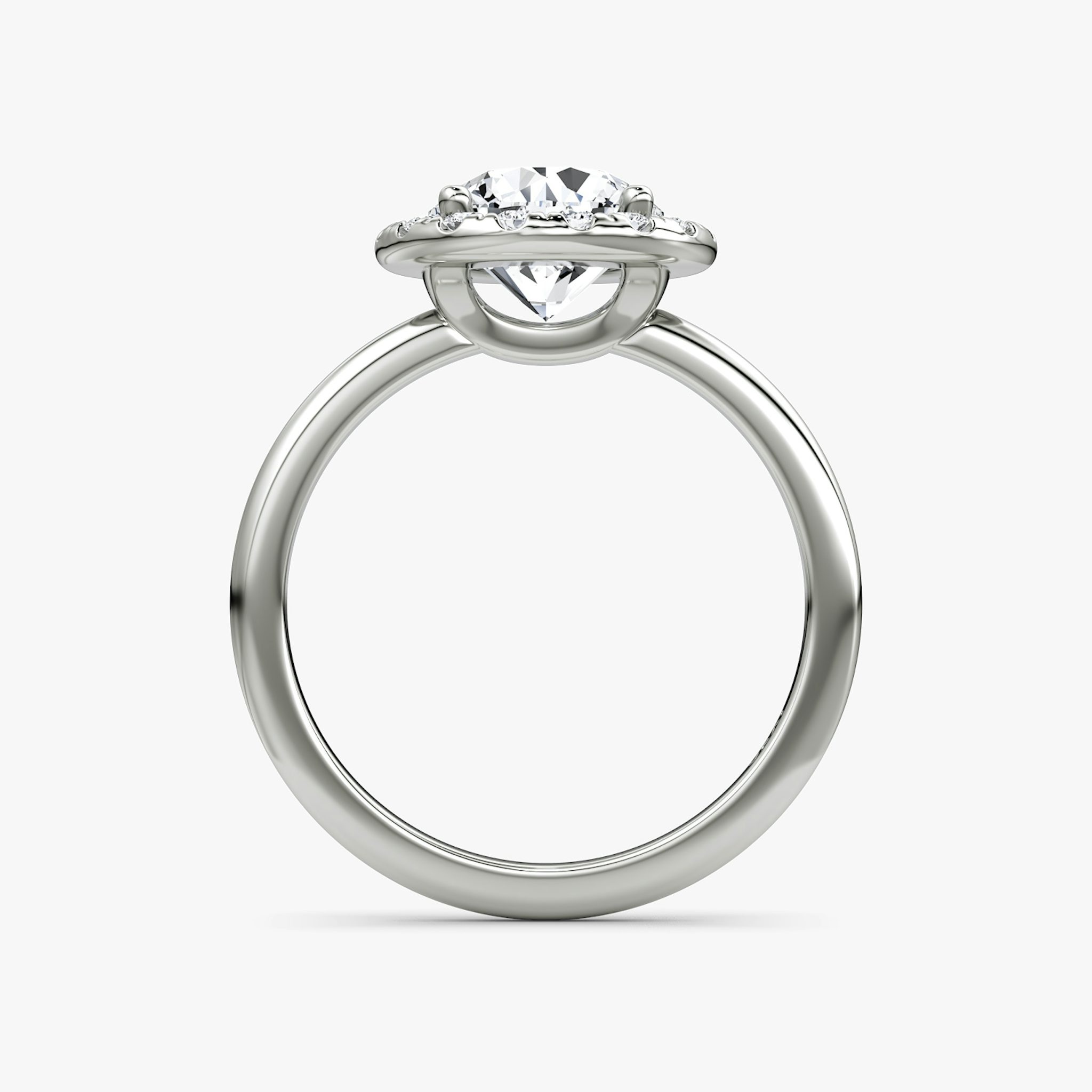 The Halo | Round Brilliant | Platinum | bandAccent: Plain | caratWeight: other | haloSize: large | diamondOrientation: vertical