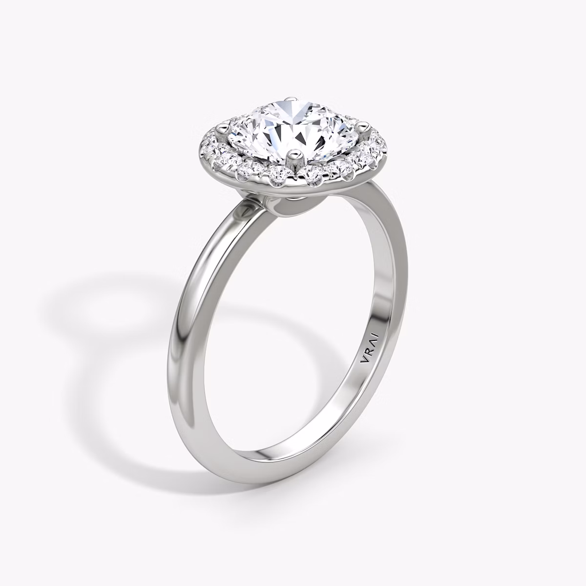 The Halo | Round Brilliant | 18k | White Gold | bandAccent: Plain | caratWeight: 2.0ct | haloSize: large | diamondOrientation: vertical