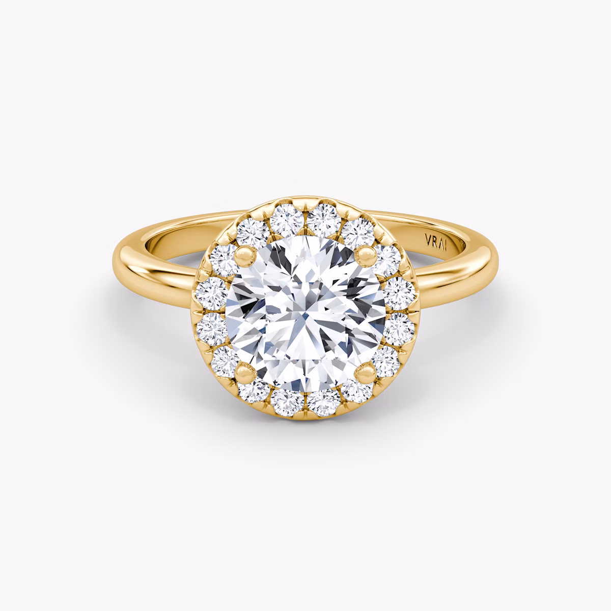 The Halo | Round Brilliant | 18k | Yellow Gold | bandAccent: Plain | caratWeight: 2.0ct | haloSize: large | diamondOrientation: vertical