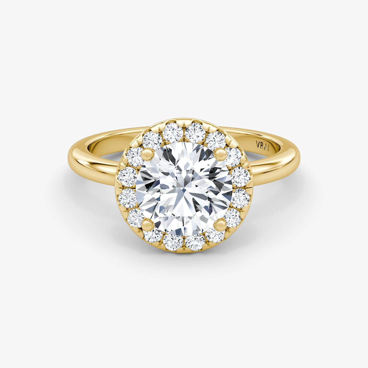 The Halo | Round Brilliant | 18k | Yellow Gold | bandAccent: Plain | caratWeight: other | haloSize: large | diamondOrientation: vertical