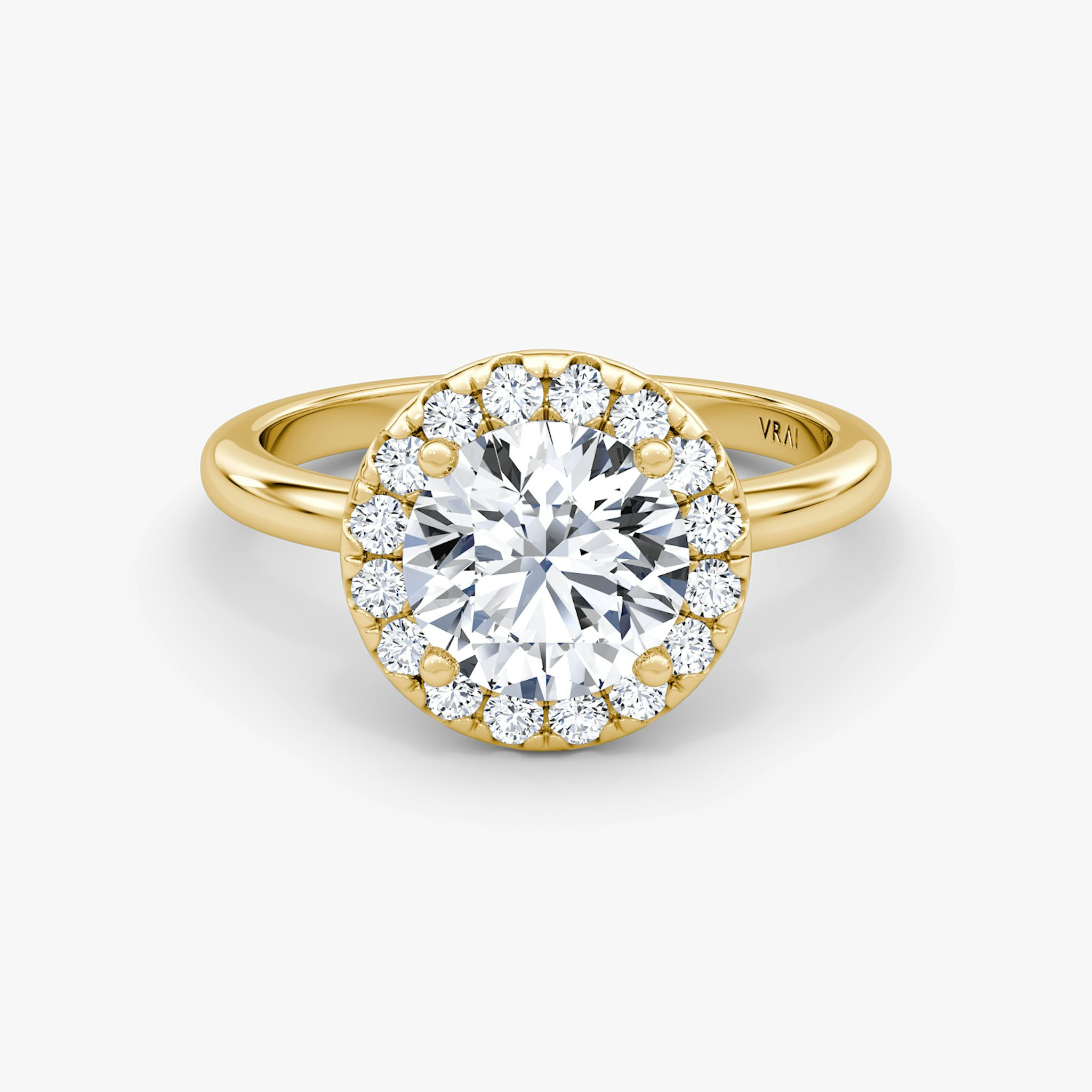 The Halo | Round Brilliant | 18k | Yellow Gold | bandAccent: Plain | caratWeight: 1.5ct | haloSize: large | diamondOrientation: vertical