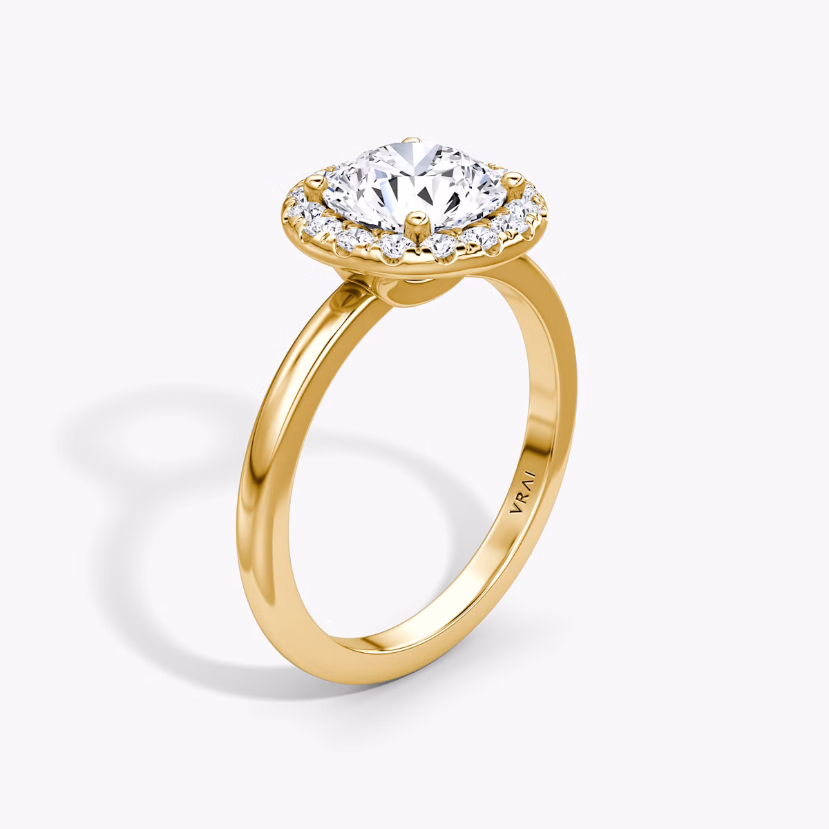 The Halo | Round Brilliant | 18k | Yellow Gold | bandAccent: Plain | caratWeight: 2.0ct | haloSize: large | diamondOrientation: vertical