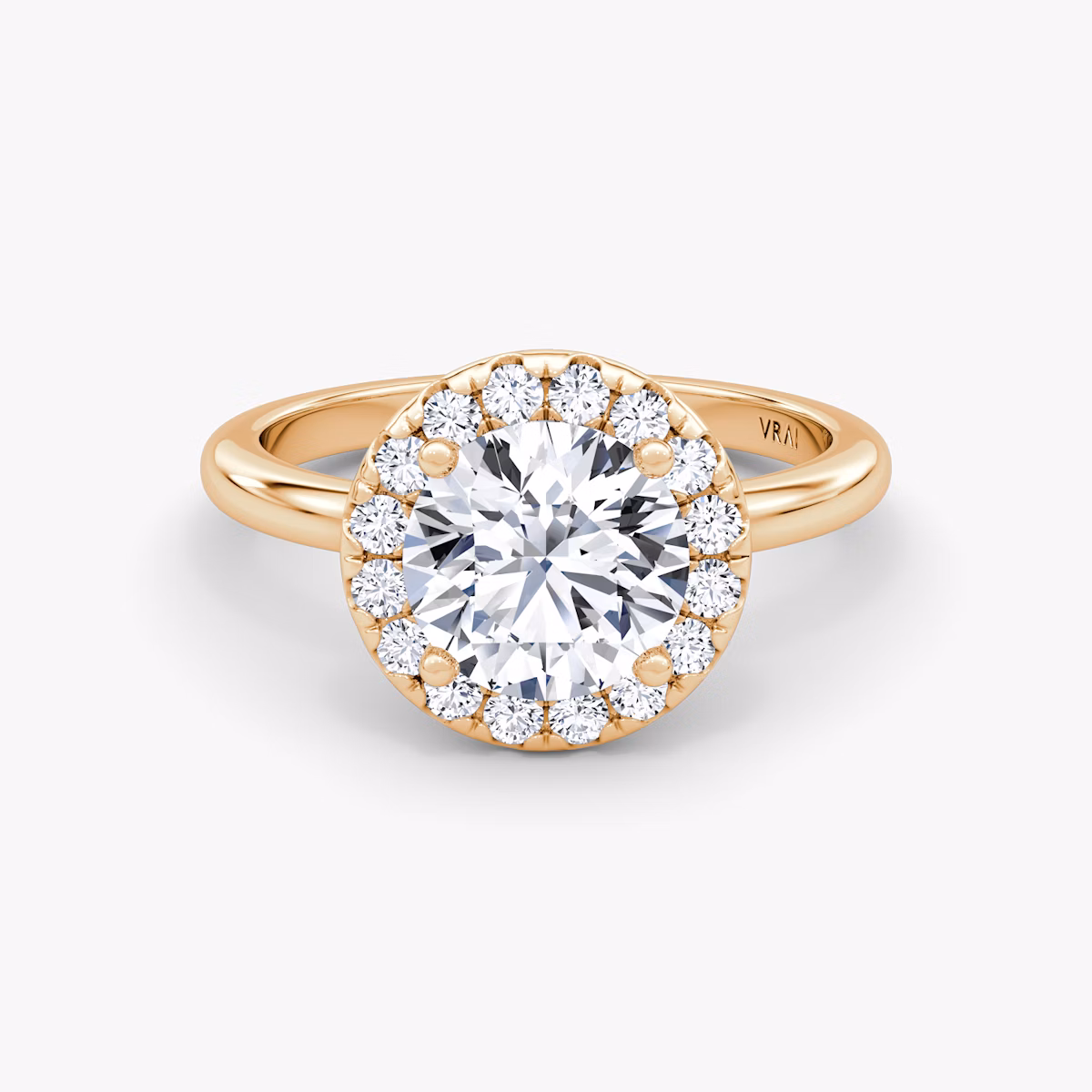 The Halo | Round Brilliant | 14k | Rose Gold | bandAccent: Plain | caratWeight: other | haloSize: large | diamondOrientation: vertical