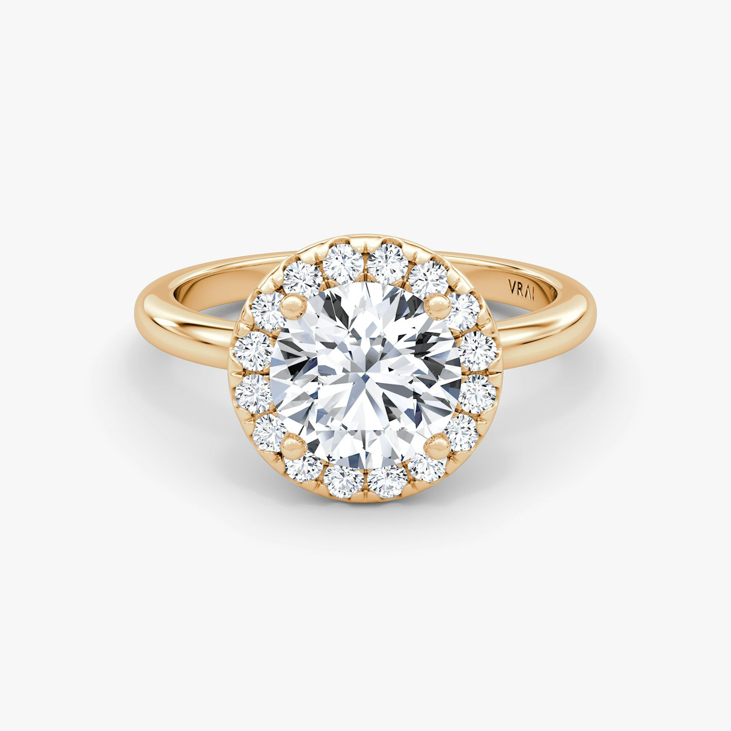 The Halo | Round Brilliant | 14k | Rose Gold | bandAccent: Plain | caratWeight: 1.5ct | haloSize: large | diamondOrientation: vertical