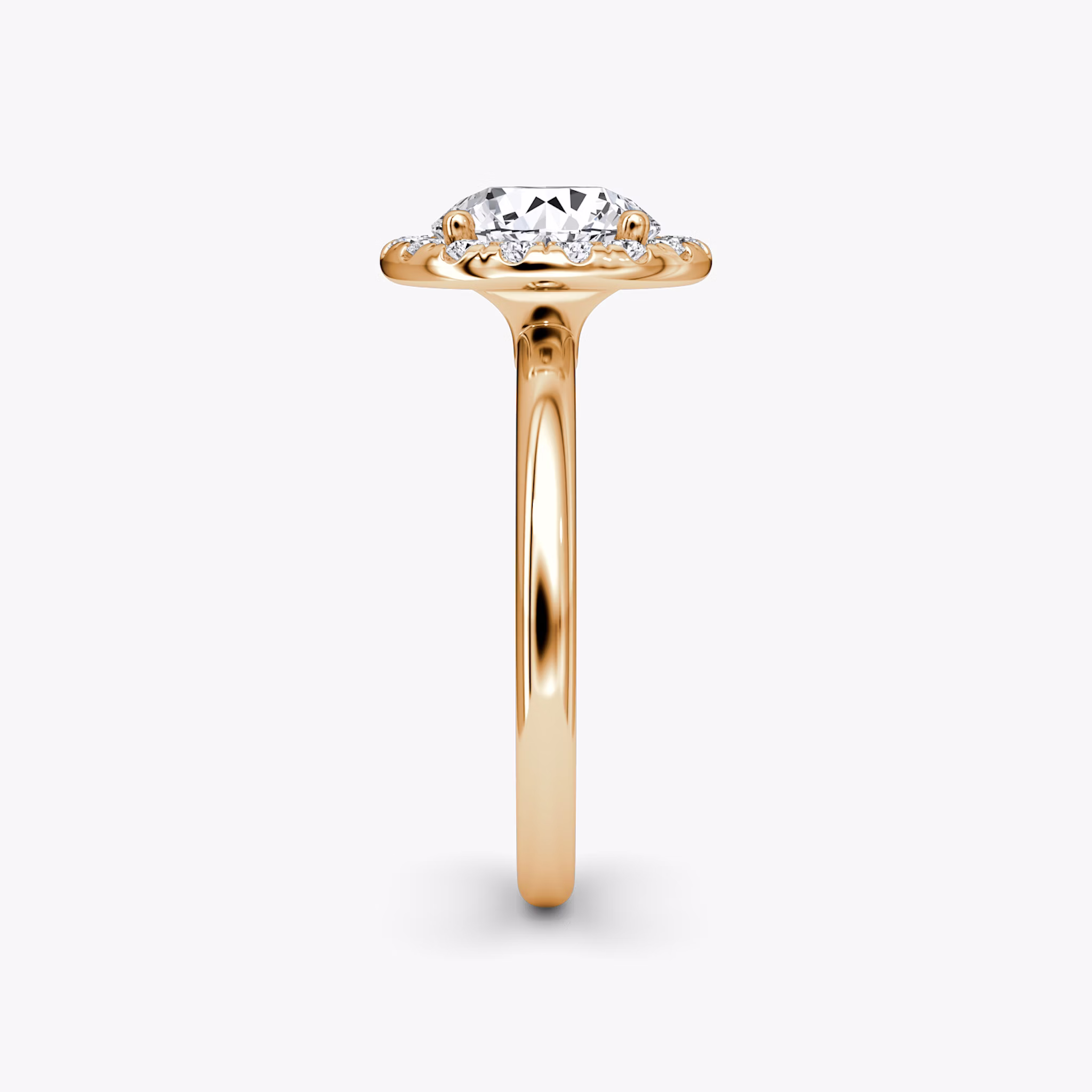 The Halo | Round Brilliant | 14k | Rose Gold | bandAccent: Plain | caratWeight: other | haloSize: large | diamondOrientation: vertical